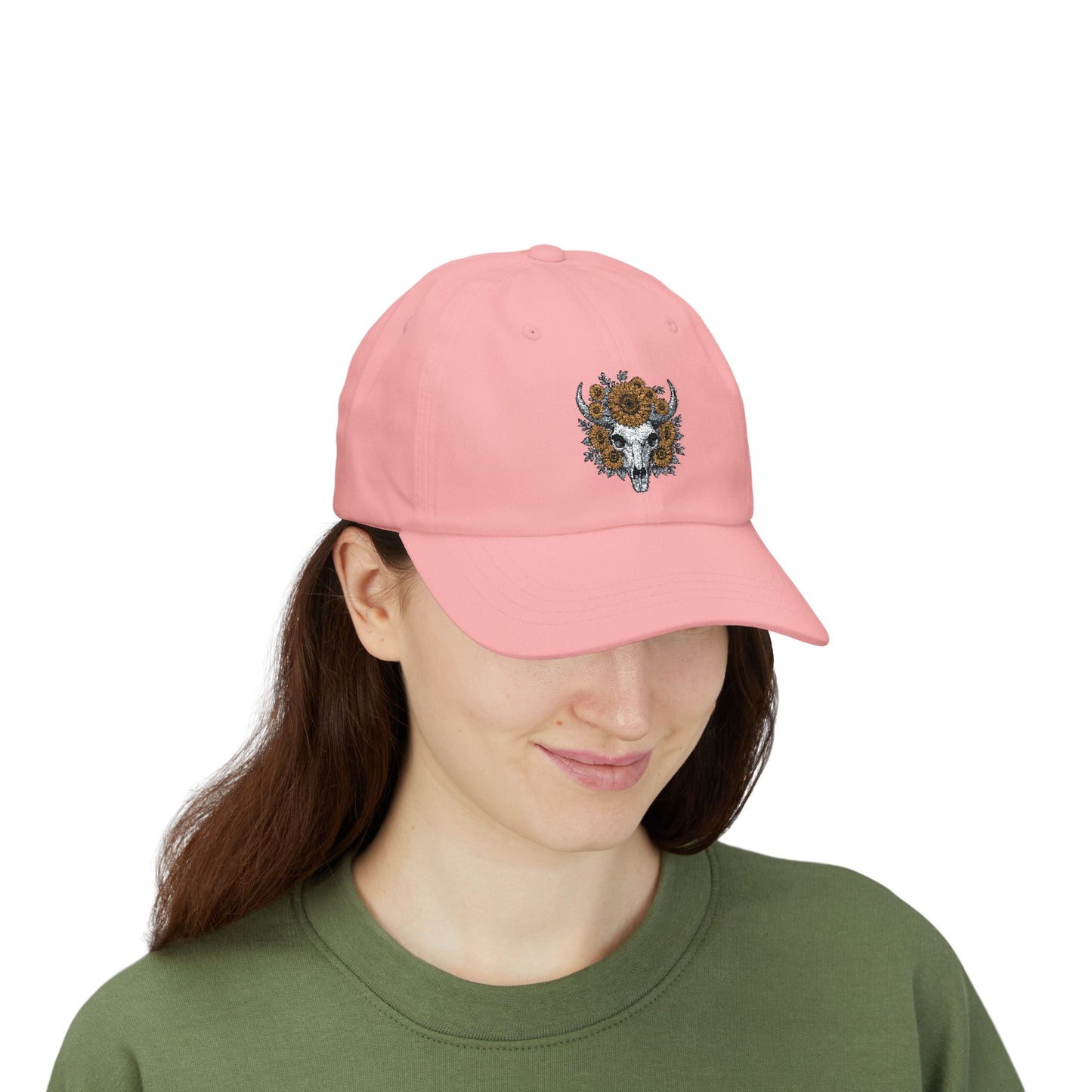 Sunflower Bull Skull Embroidered Dad Hat | Western Boho Floral Ca Printify