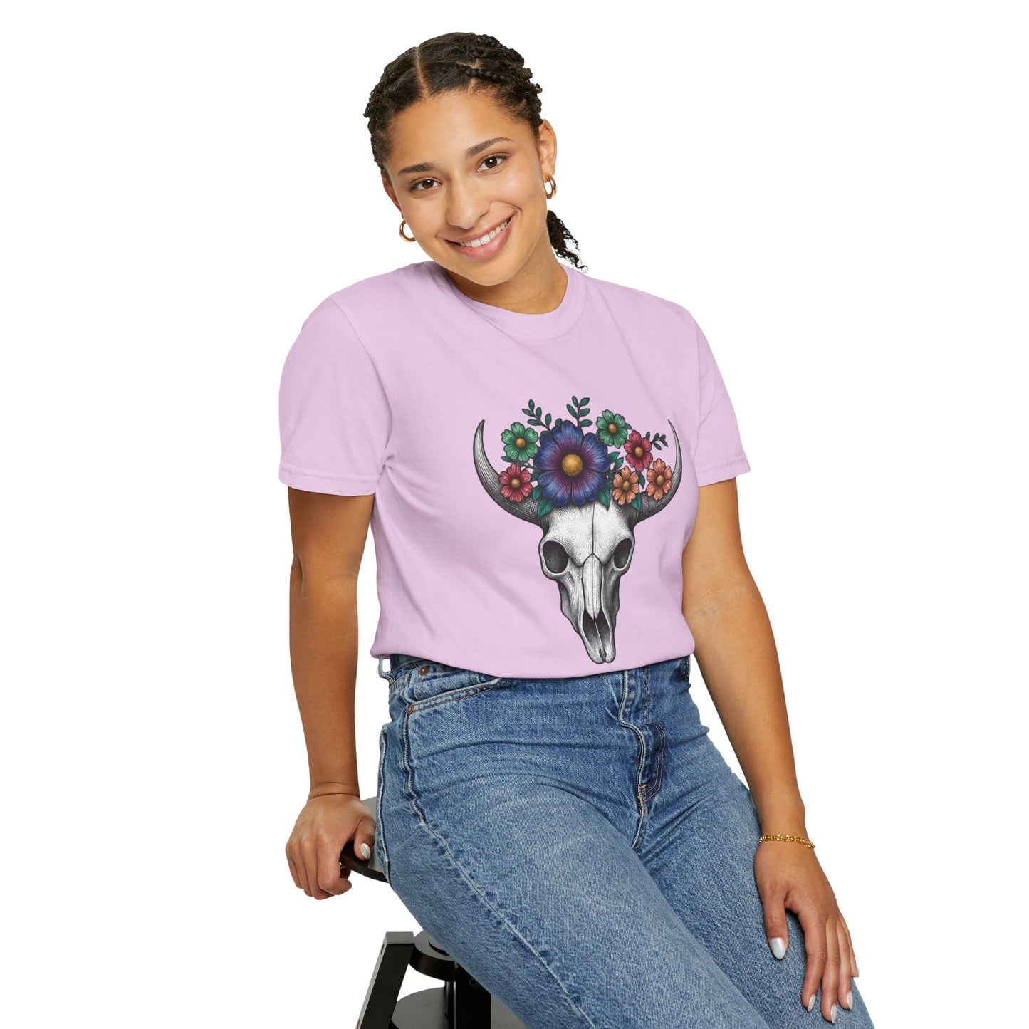 Floral Bull Skull Comfort Colors Tee | Western Boho Graphic Shir Printify