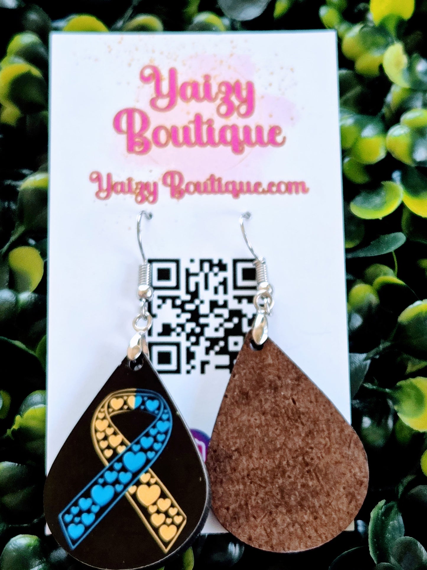 Blue & Yellow Heart Ribbon Awareness Earrings – Handmade Teardrop Design Yaizy Boutique