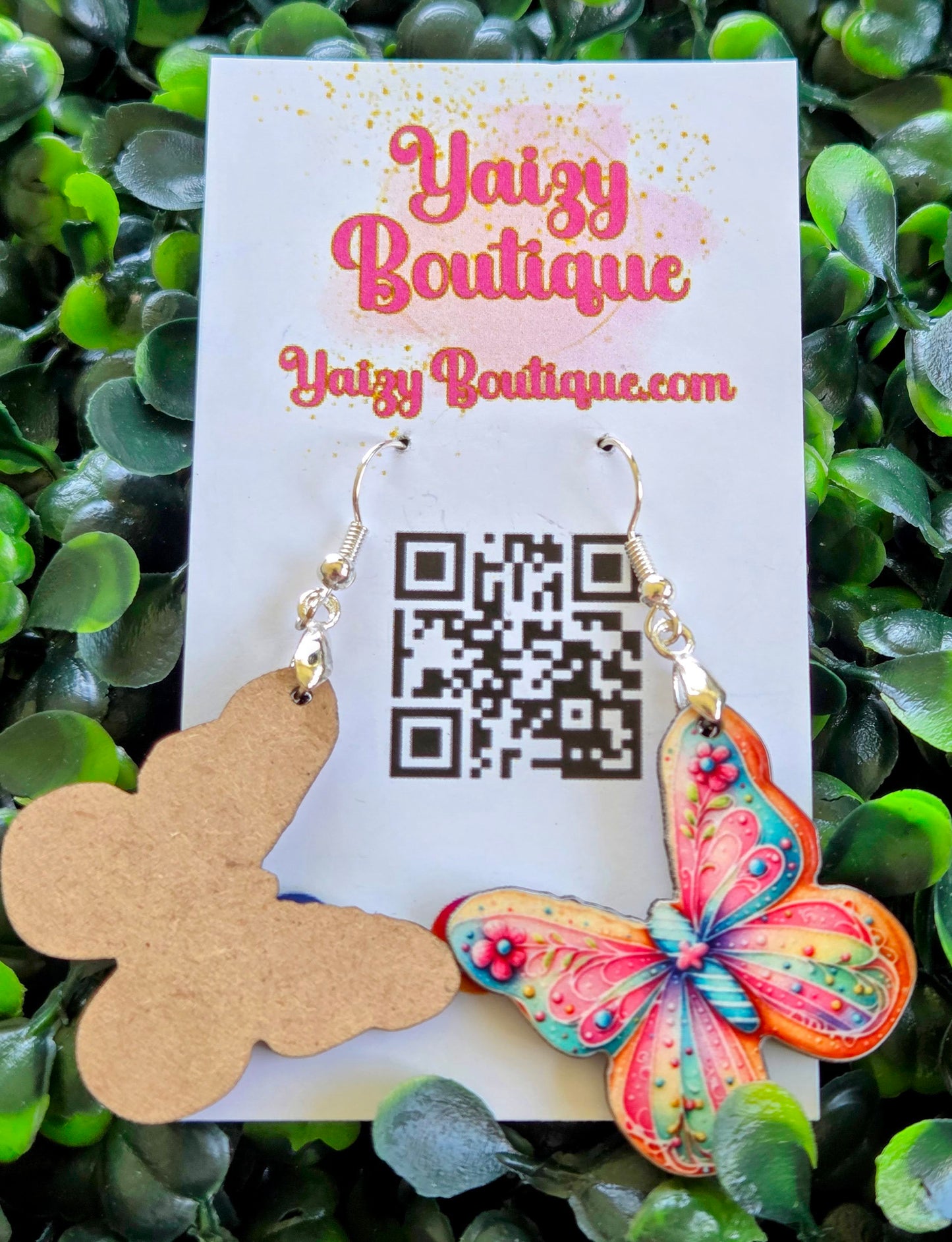 Handmade Colorful Butterfly Earrings – MDF Wood Lightweight Jewelry – Floral Teardrop Dangles Yaizy Boutique
