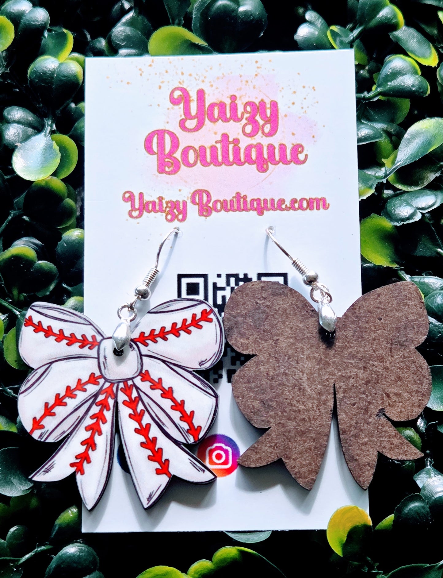 Handmade Baseball Bow Earrings – MDF Wood | Lightweight Sports Jewelry Yaizy Boutique