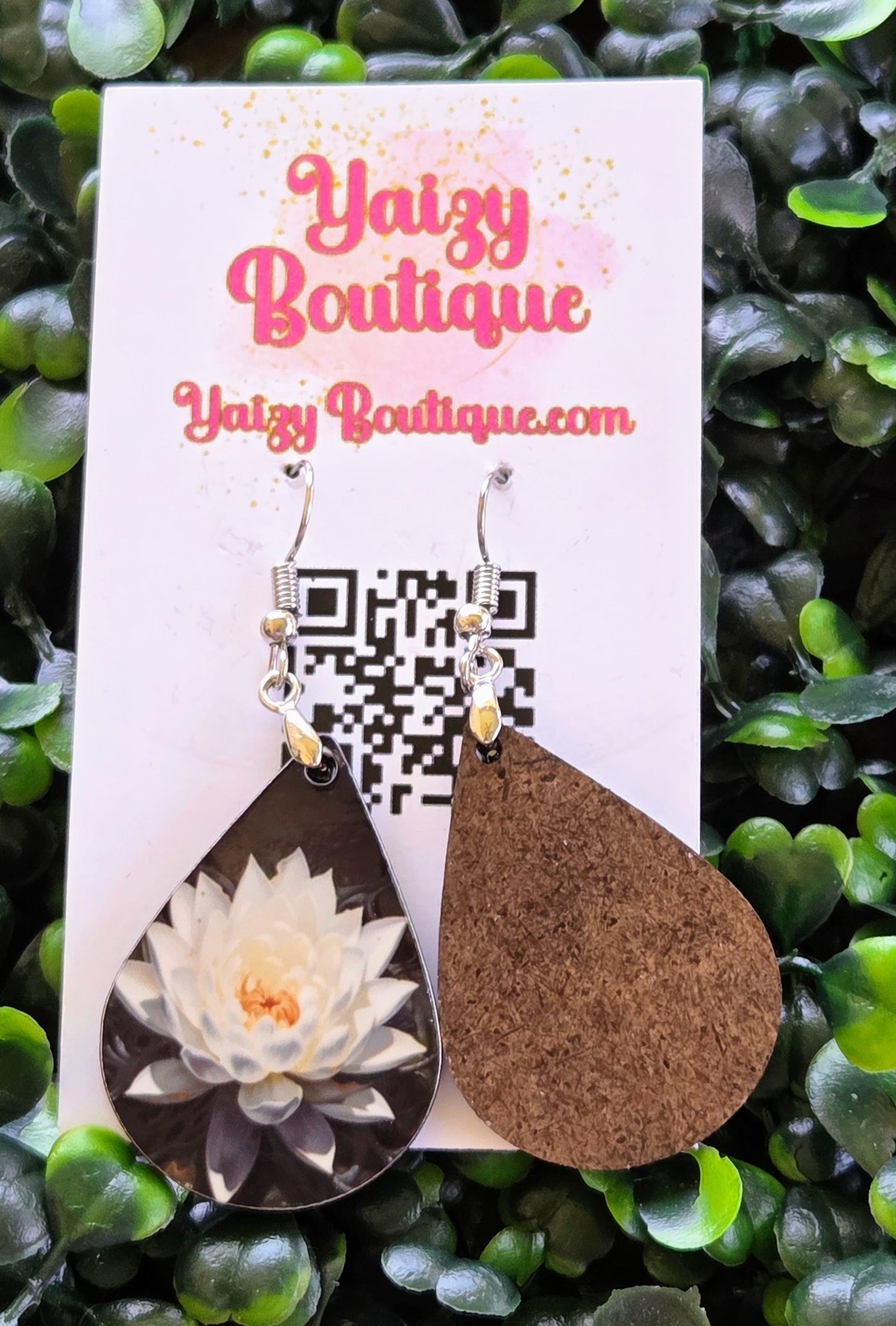 White Lotus Flower Teardrop Earrings – Handmade Lightweight Dangle Jewelry Yaizy Boutique