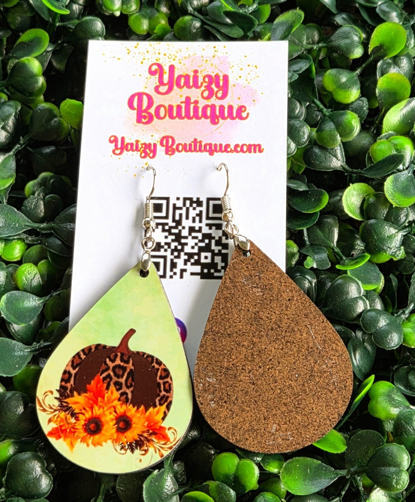 Leopard Pumpkin Fall Earrings – Handmade Sunflower Teardrop Jewelry Yaizy Boutique