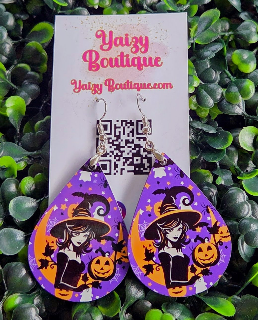 Purple Witch Halloween Earrings – Handmade Spooky Teardrop Jewelry Yaizy Boutique
