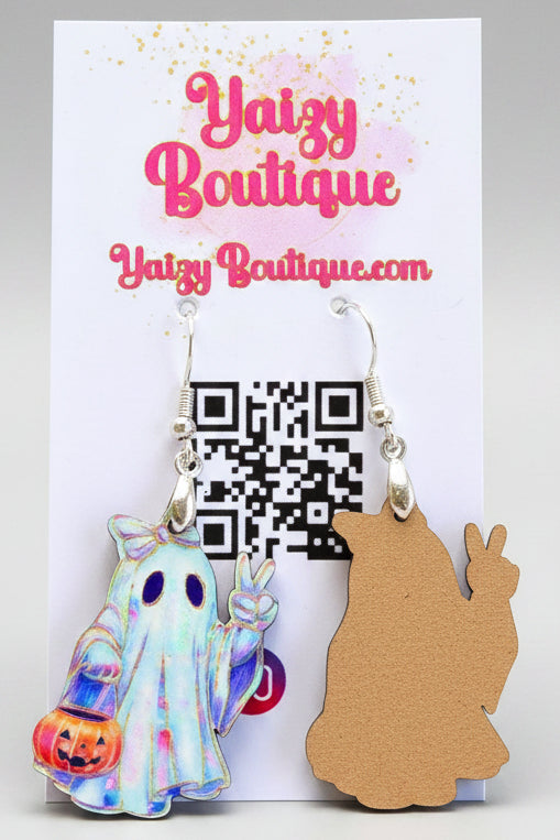 Peace Sign Ghost Halloween Earrings – Cute Spooky Earrings Yaizy Boutique