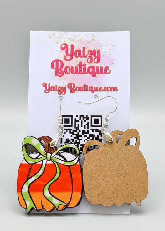 Candy Corn Pumpkin Earrings – Handmade Fall Earrings with Bow Detail Yaizy Boutique