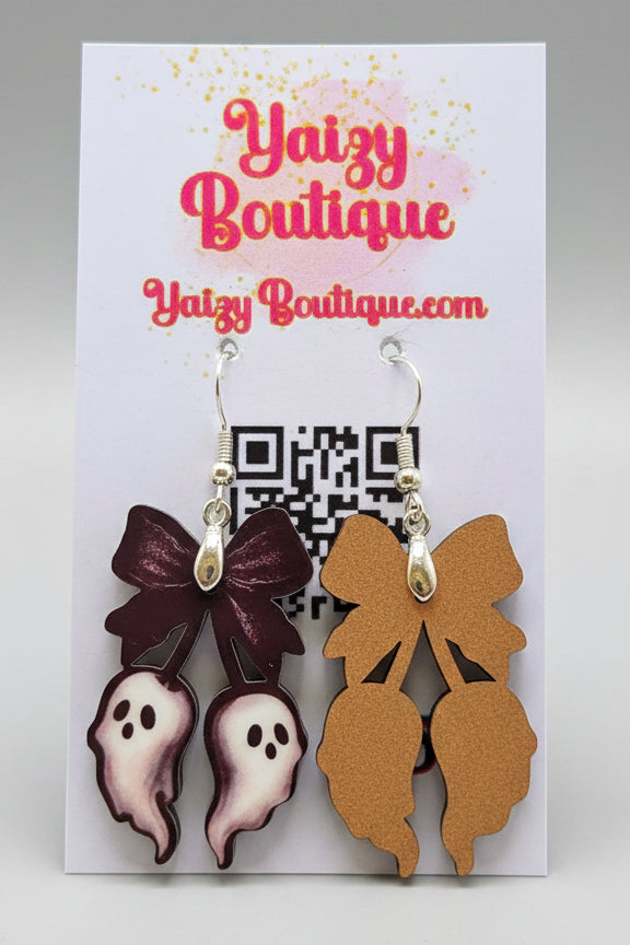Handmade Ghost Bow Earrings – Cute Spooky Halloween Jewelry Yaizy Boutique