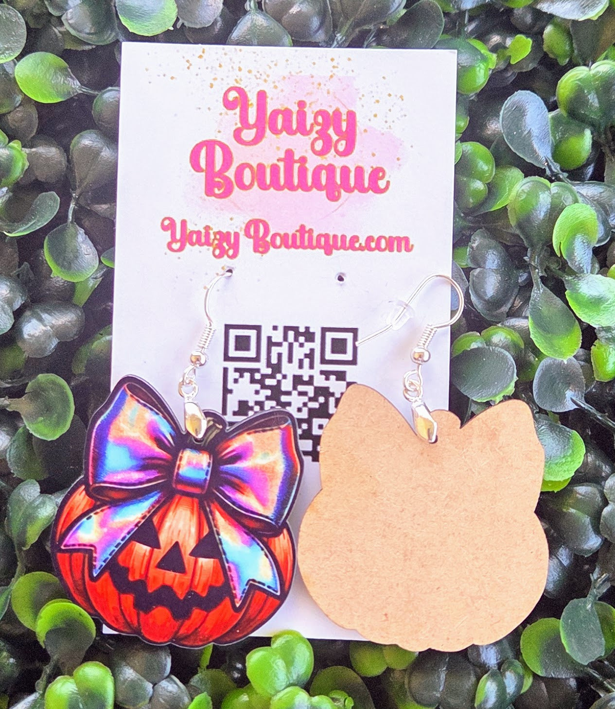Jack O’ Lantern Bow Earrings – Colorful Halloween Pumpkin Wooden Earrings Yaizy Boutique