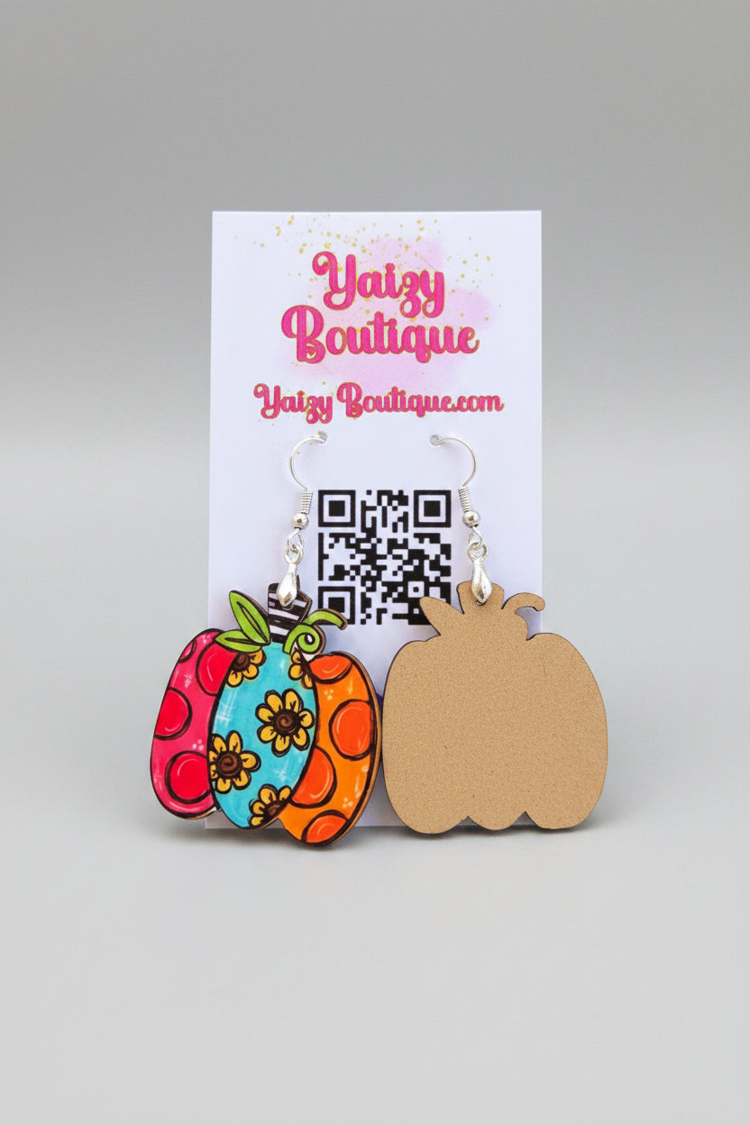 Patchwork Pumpkin Earrings – Colorful Handmade Fall Statement Jewelry Yaizy Boutique