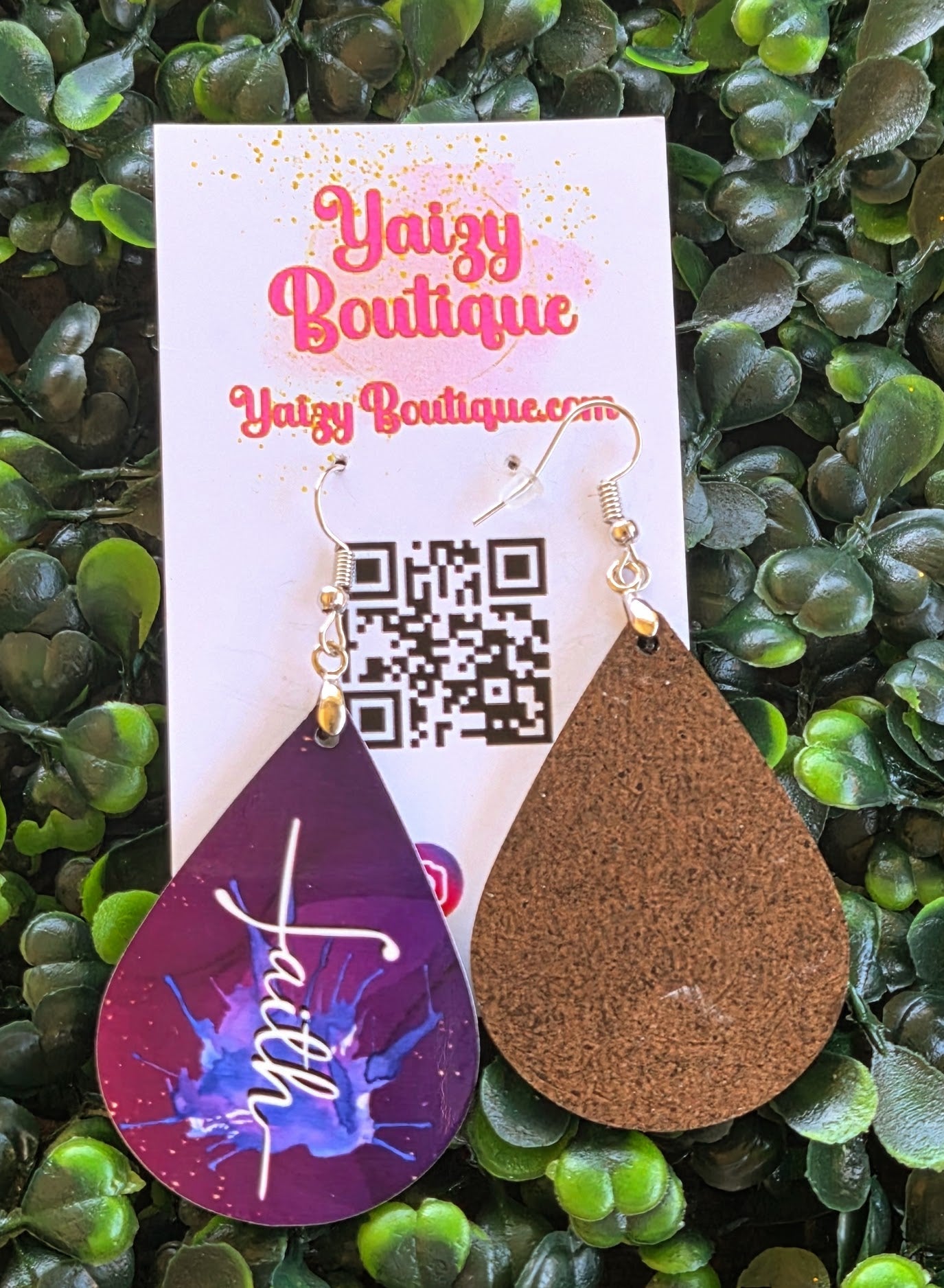 Faith Splash Art Earrings – Handmade Purple Christian Statement Jewelry Yaizy Boutique