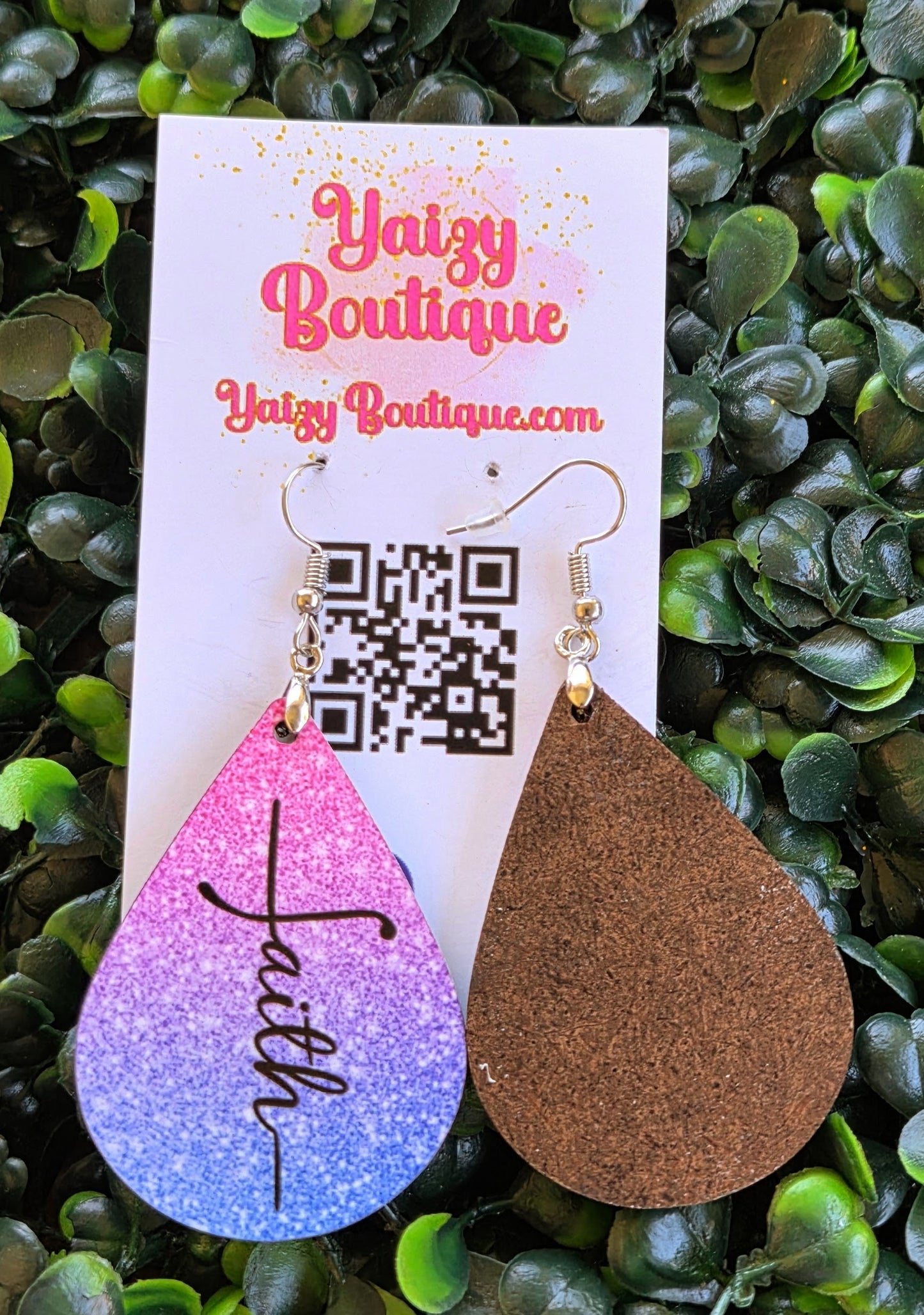 Faith Teardrop Earrings – Pink and Purple Ombré Glitter Christian Jewelry Yaizy Boutique