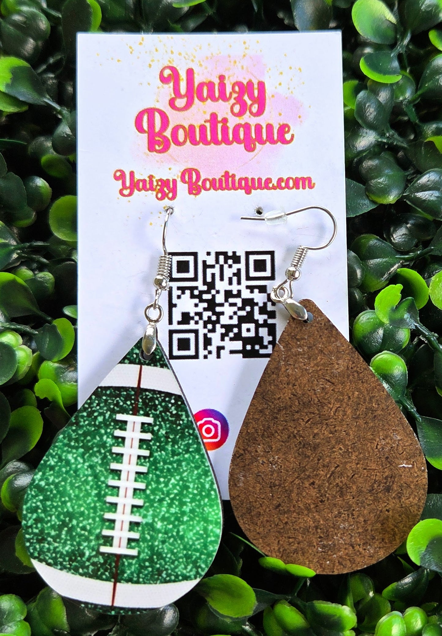 Green Glitter Football Teardrop Earrings – Handmade Game Day Jewelry Yaizy Boutique