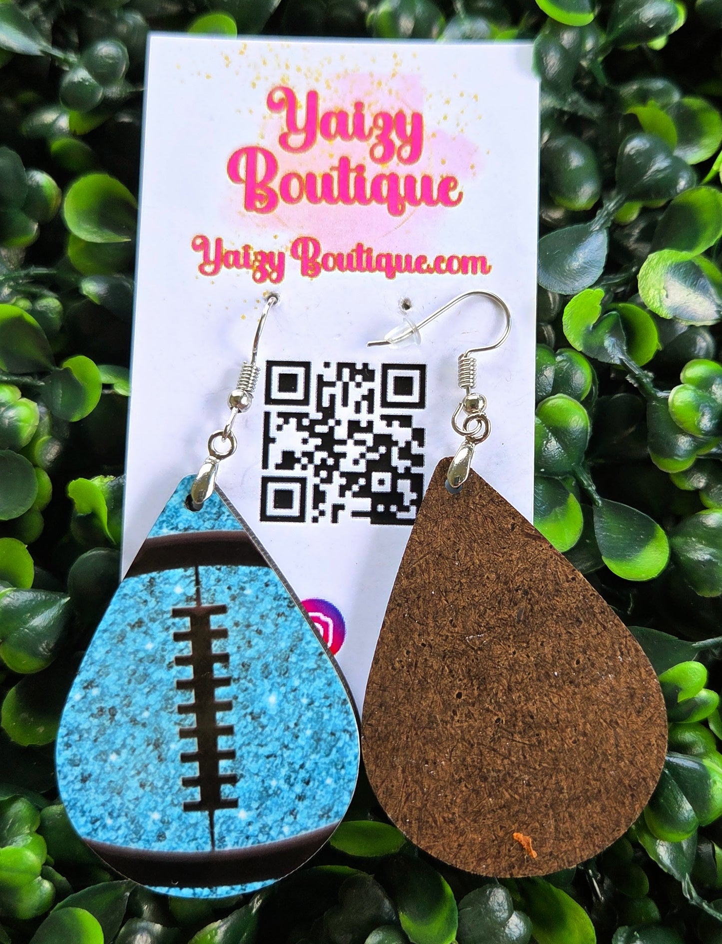 Blue Glitter Football Teardrop Earrings – Handmade Sports Jewelry Yaizy Boutique