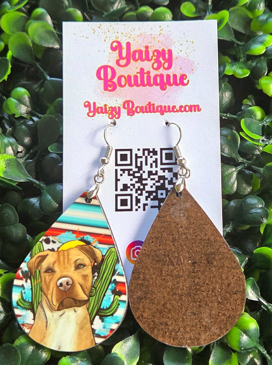 Handmade Western Pit Bull Teardrop Earrings - Lightweight 2-Inch Wood Yaizy Boutique