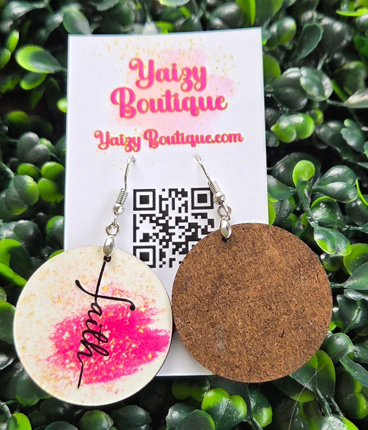Handmade Faith Round Earrings | Inspirational Jewelry | Lightweight MDF Wood Yaizy Boutique
