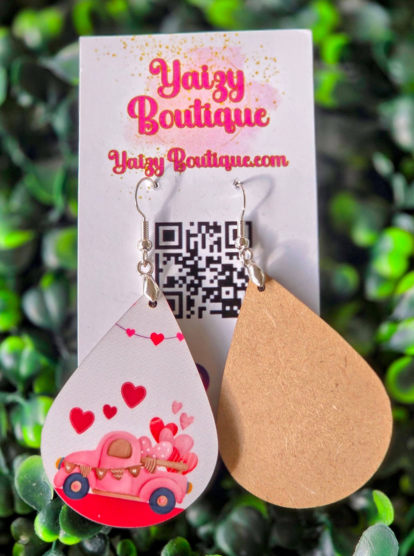 Valentine Love Truck Earrings | Pink Valentine Truck Heart Earrings | Handmade