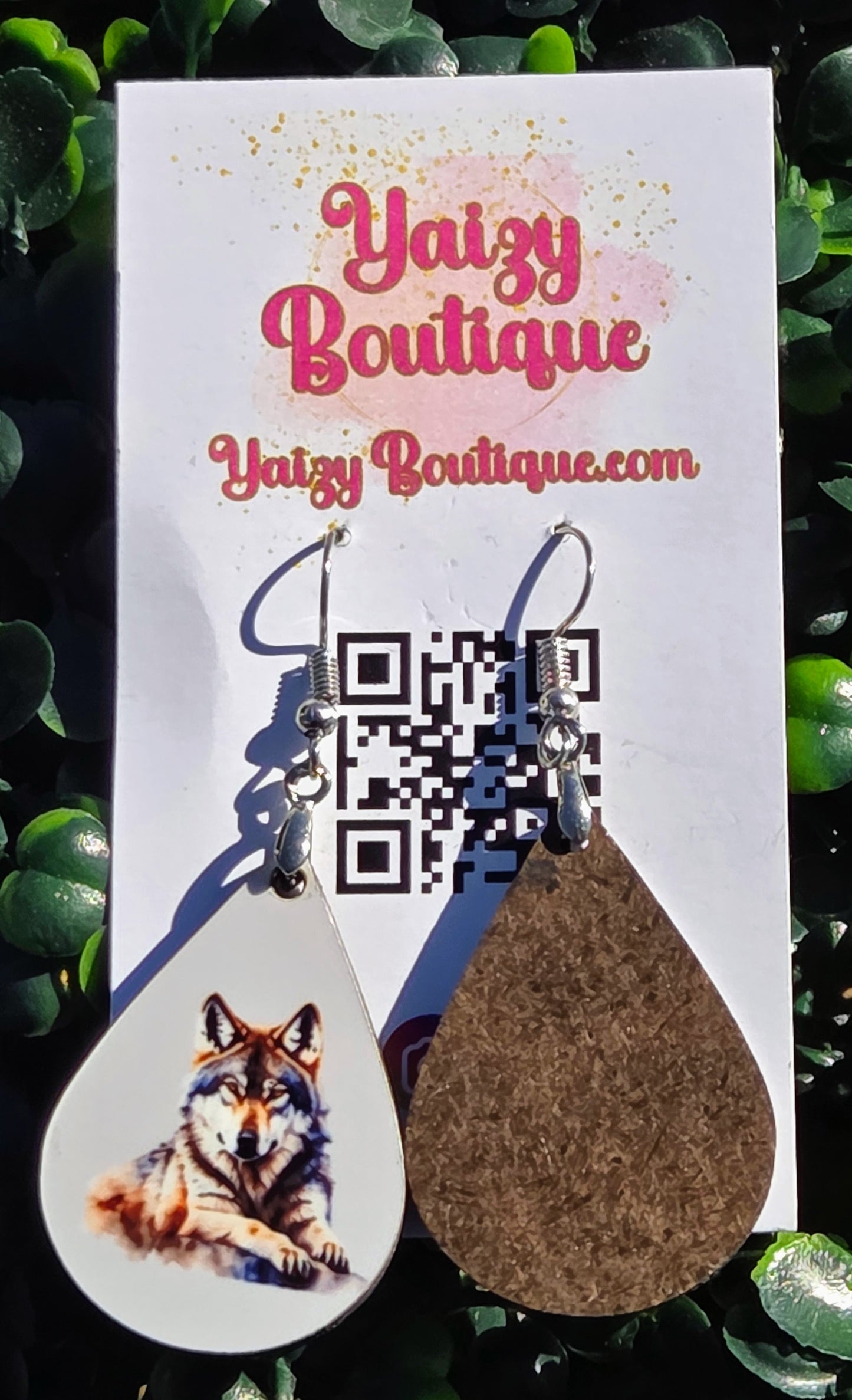 Handmade Wolf Teardrop Earrings - Lightweight MDF Wood & Stainless Steel Yaizy Boutique