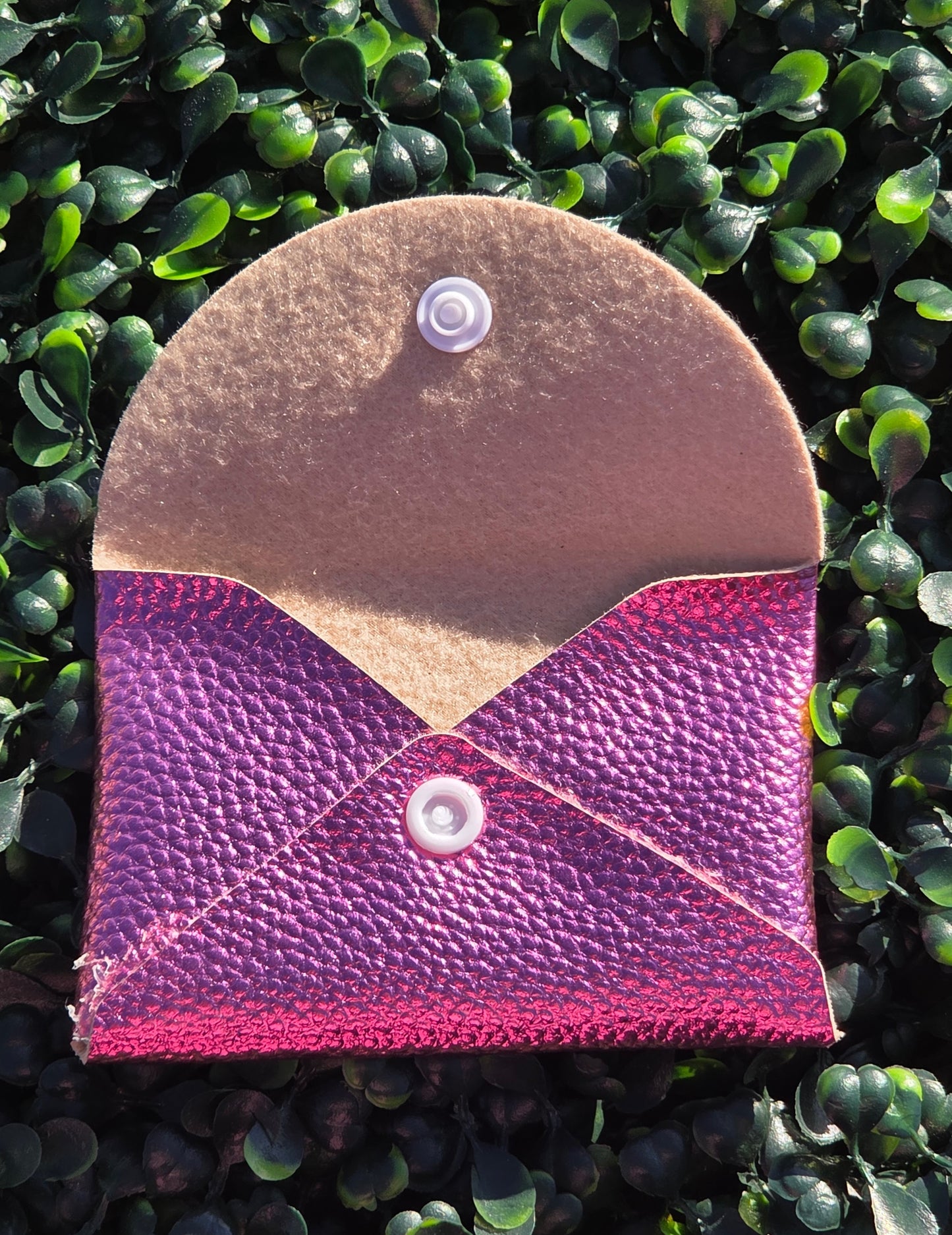 Handmade Metallic Pink Mini Wallet | Faux Leather Coin & Card Holder | Small 4x4 Snap Wallet Yaizy Boutique