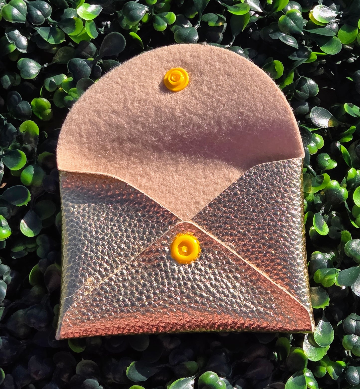 Handmade Metallic Gold Mini Wallet | Faux Leather Coin & Card Holder | Small 4x4 Snap Wallet Yaizy Boutique