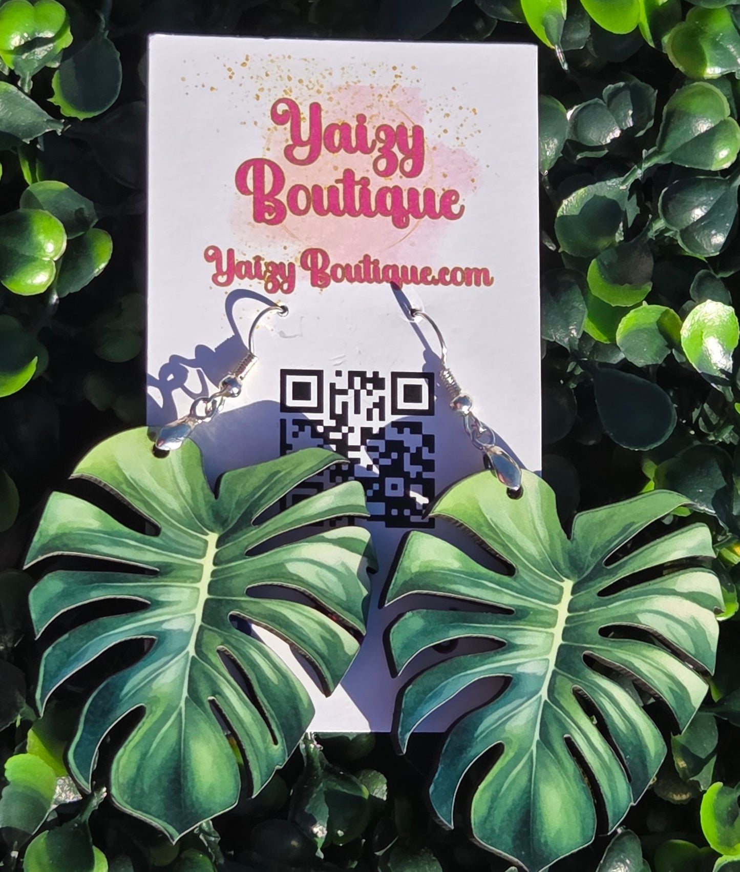 Handmade Monstera Deliciosa Statement Earrings – Double-Sided Lightweight Wood Jewelry | Yaizy Boutique Yaizy Boutique