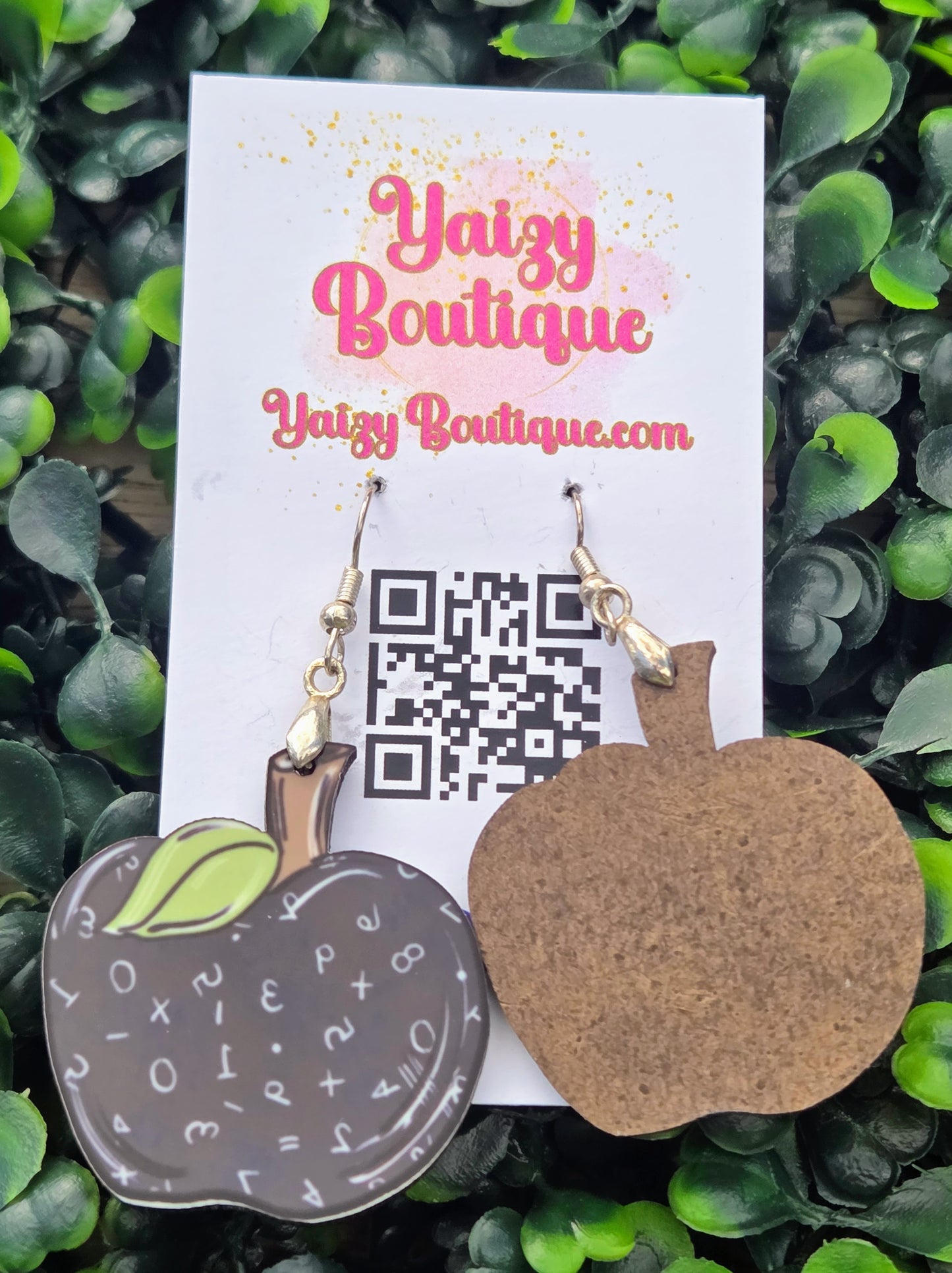Handmade Chalkboard Apple Wood Earrings – Math Teacher Gift – 1.5” MDF Wood & Stainless Steel Yaizy Boutique