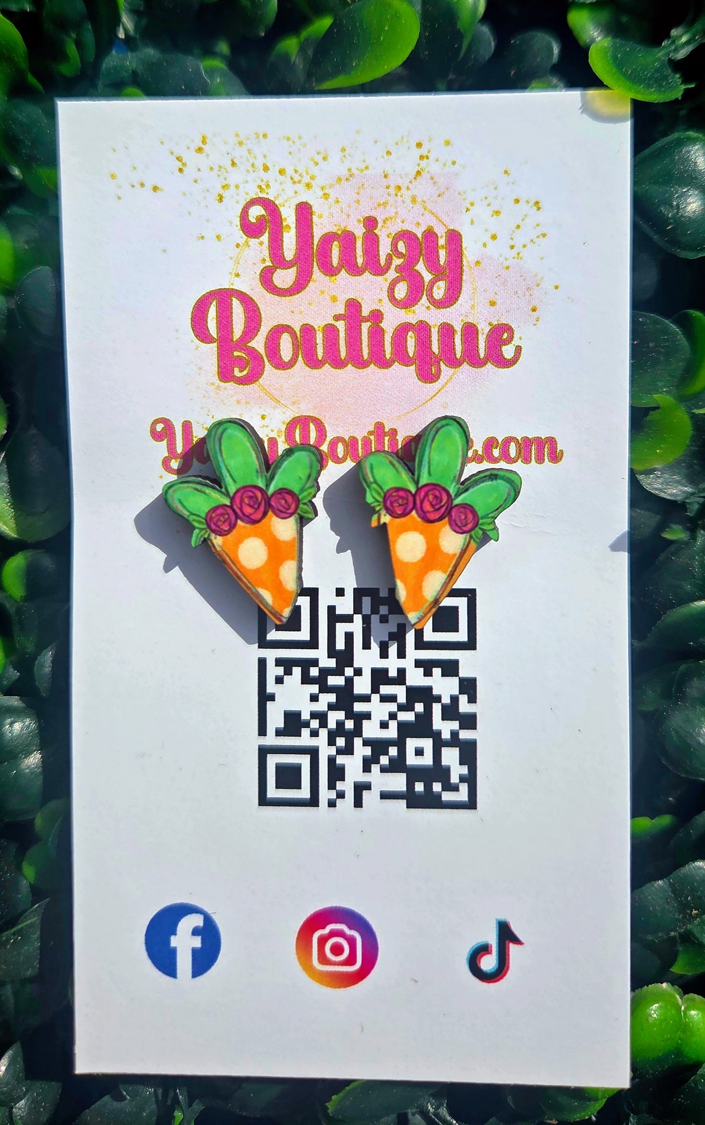 Polka Dot Carrot Stud Earrings | Handmade MDF Wood Easter & Spring Jewelry Yaizy Boutique
