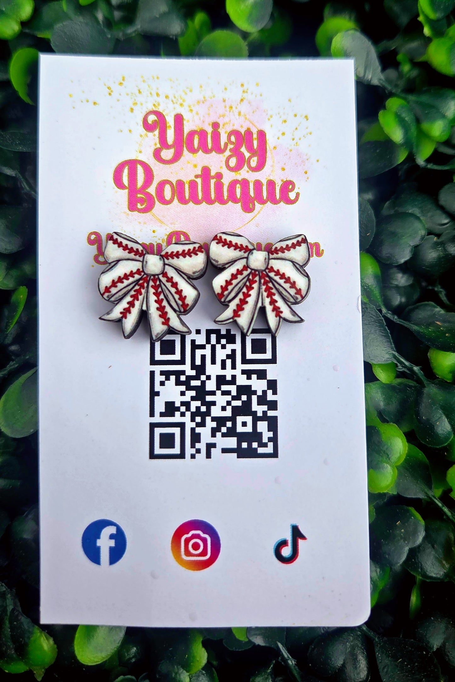 Baseball Bow Stud Earrings | Handmade MDF Wood Game Day Accessories Yaizy Boutique