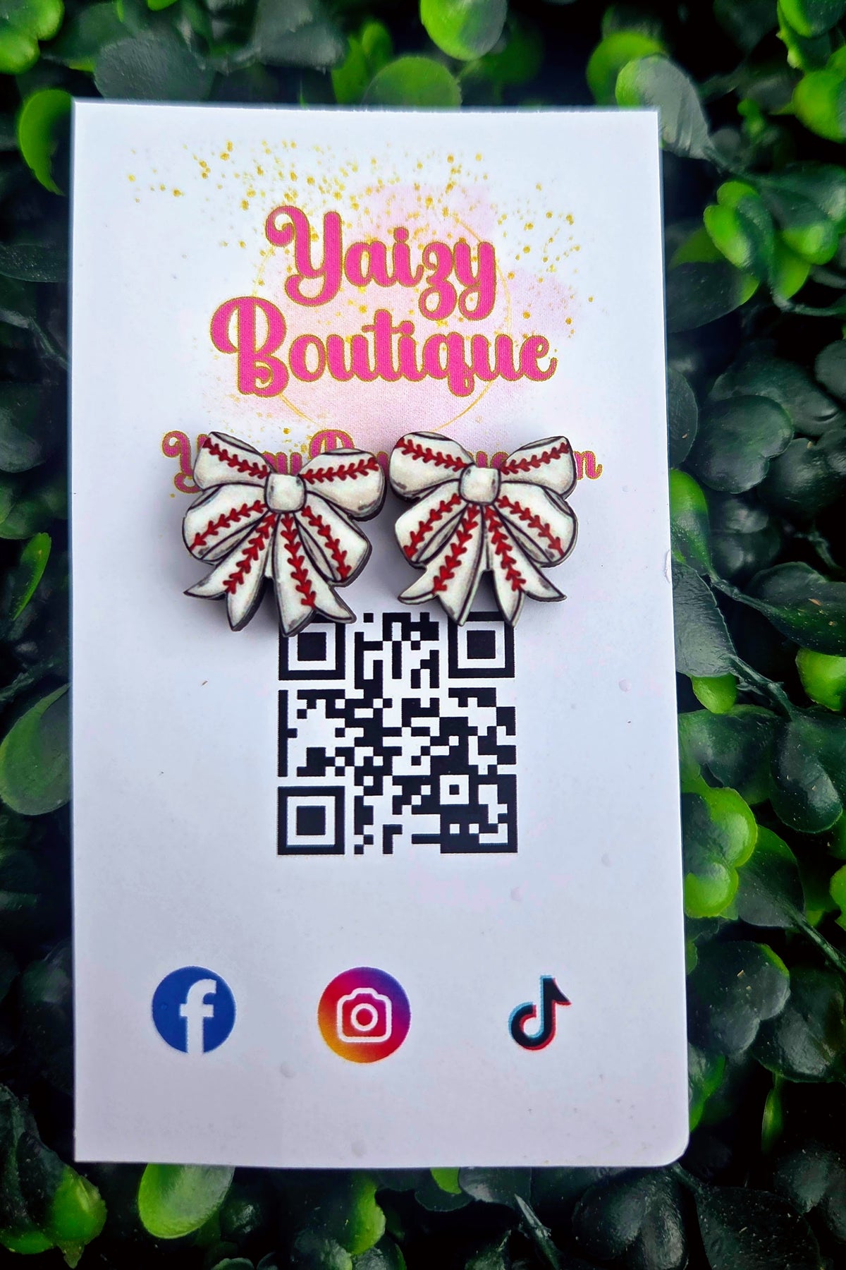 Baseball Bow Stud Earrings – White Game Day Sports Earrings Yaizy Boutique