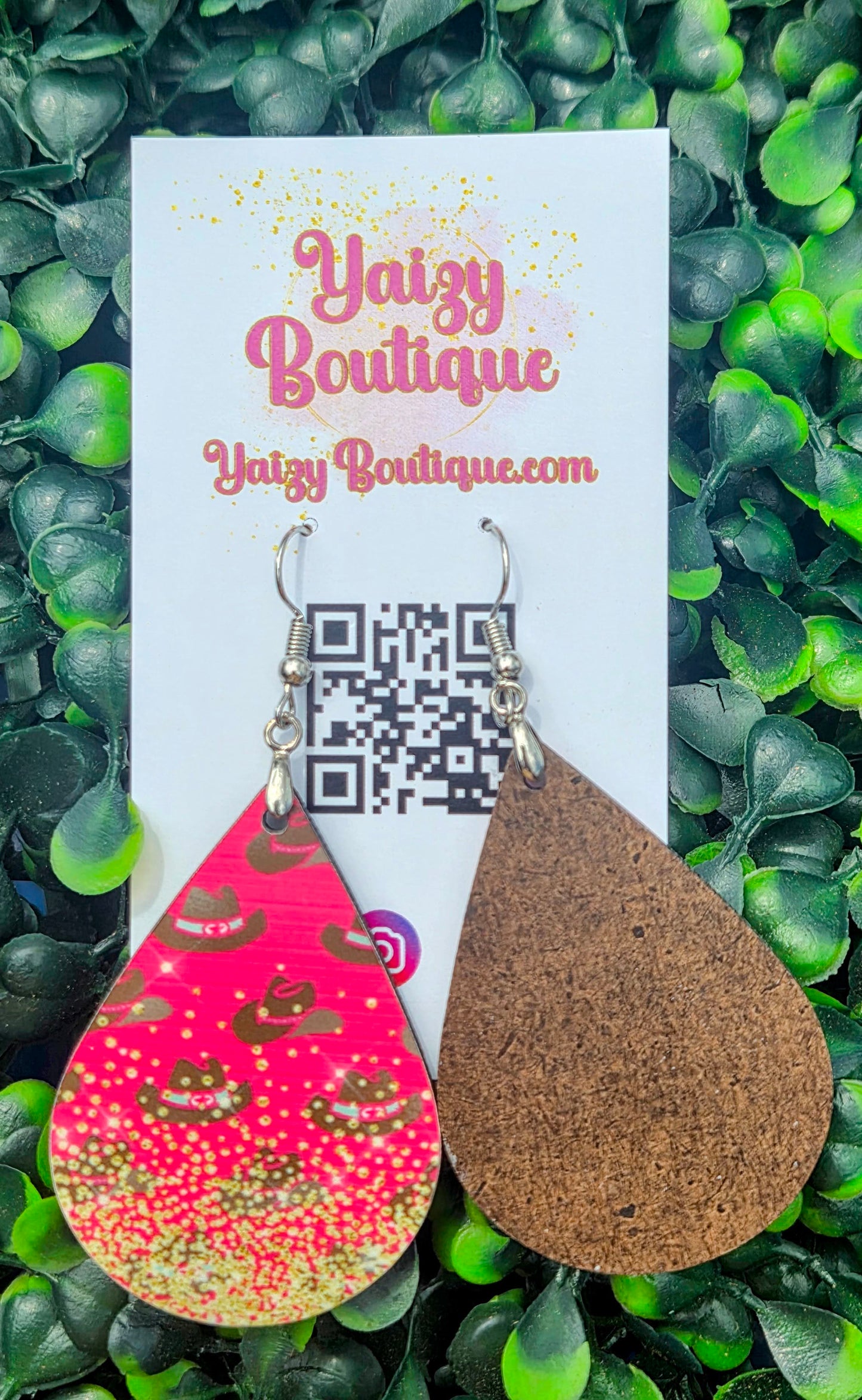 Hot Pink Cowboy Hat Teardrop Earrings | Vibrant Western Print Dangles | Yaizy Boutique Yaizy Boutique