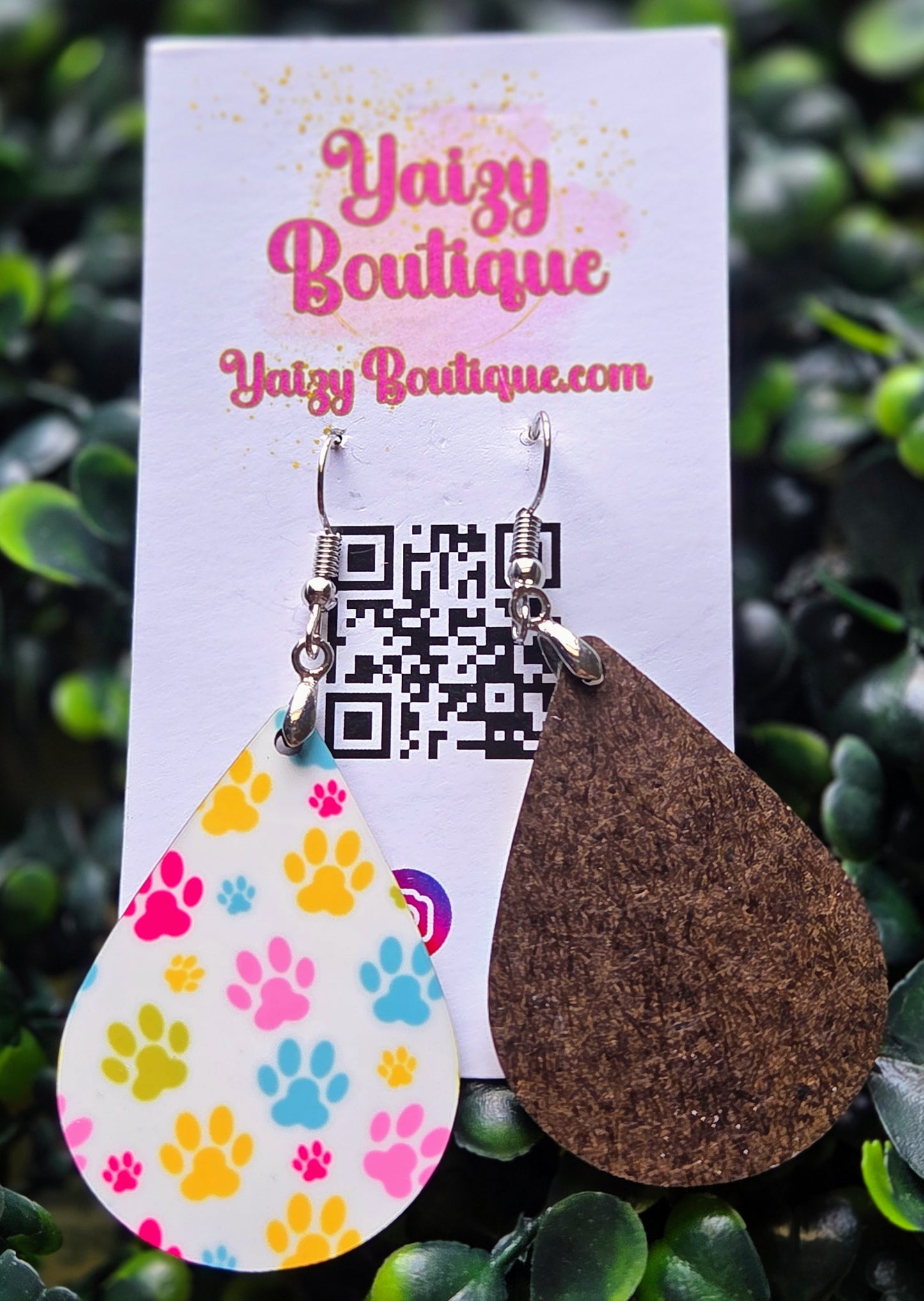 Handmade Colorful Paw Print Teardrop Earrings - 2-Inch Lightweight Wood Yaizy Boutique