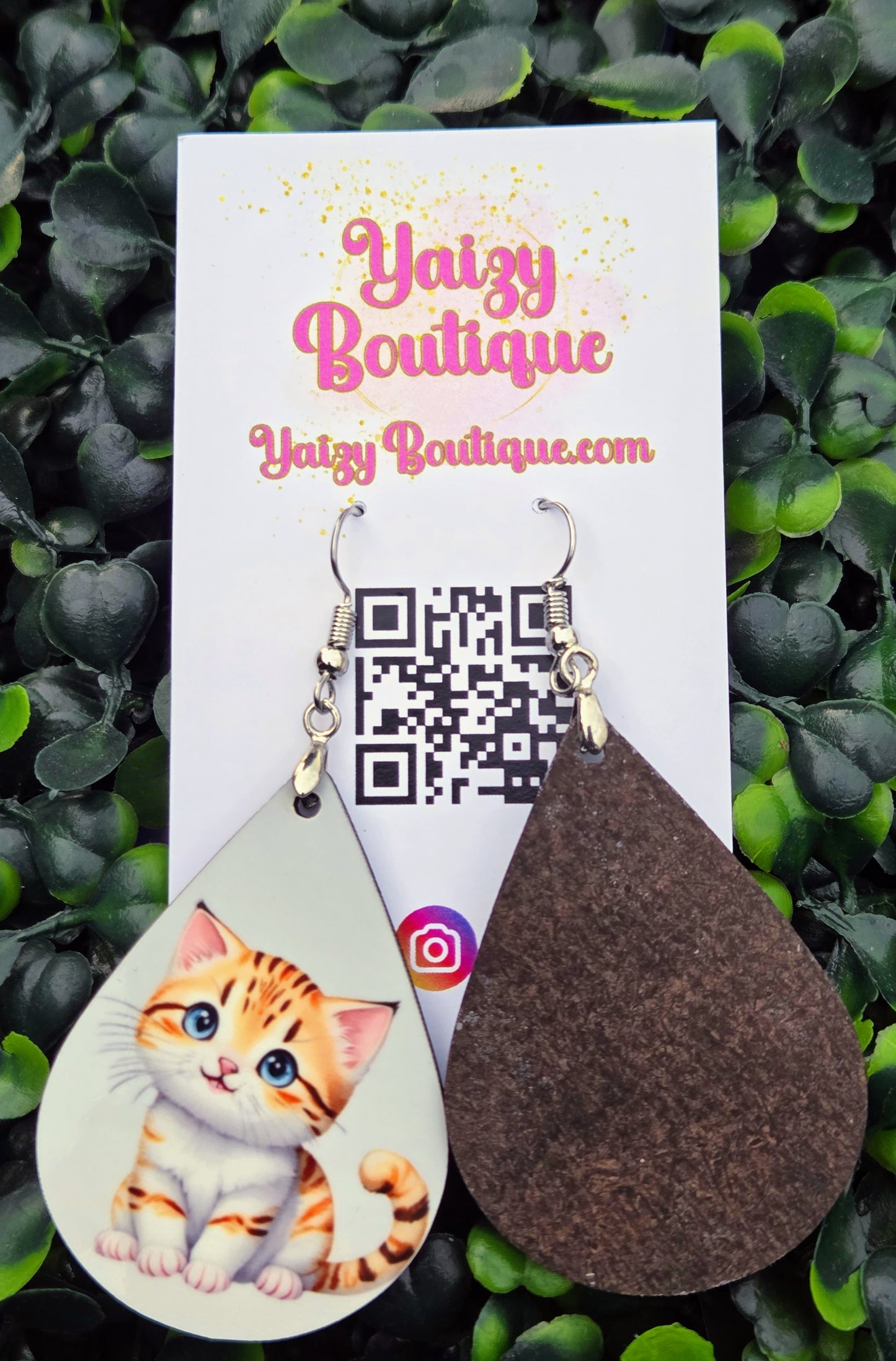 Handmade Orange Tabby Kitten Teardrop Earrings - 2-Inch Lightweight Wood Yaizy Boutique