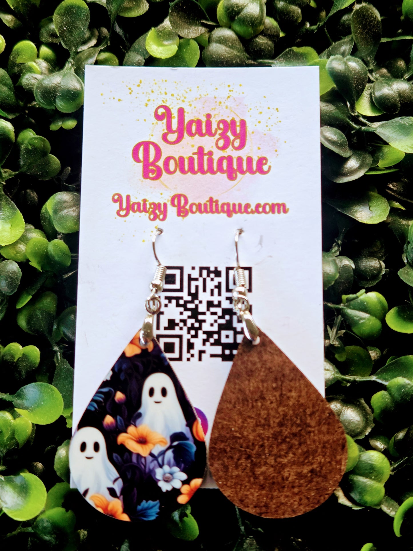 Cute Ghost Garden Halloween Earrings – Floral Wood Dangles Yaizy Boutique