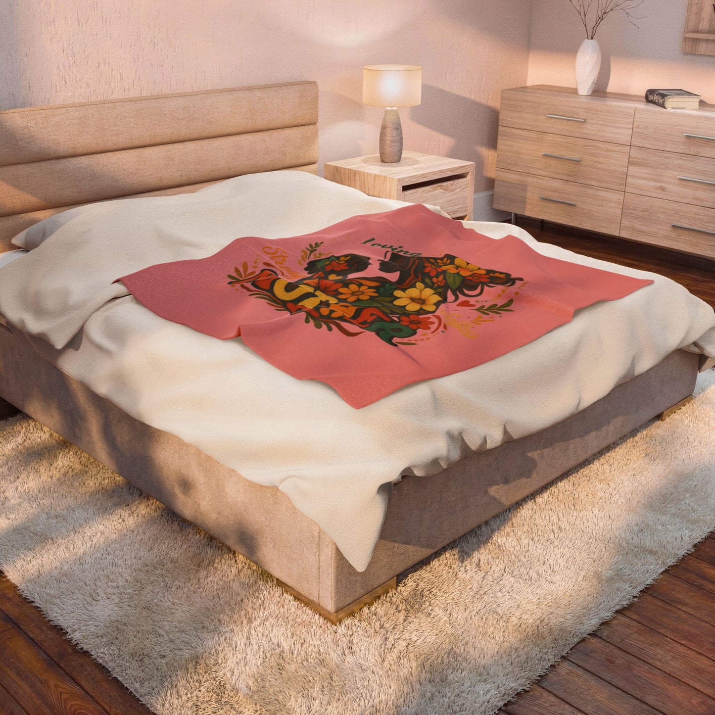 Vintage Floral Mother and Child Plush Blanket - Retro Aesthetic Mom Gift - Soft Autumn Tone Thro Printify