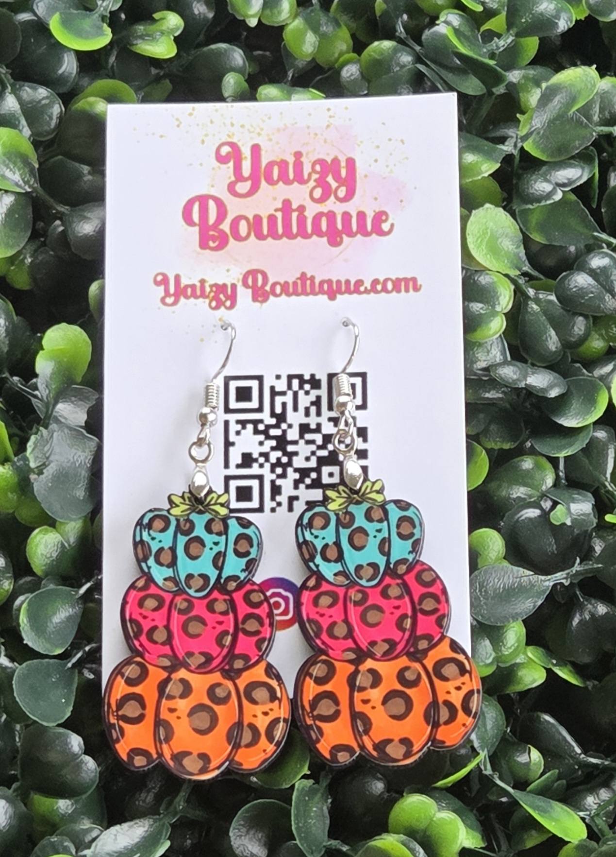 Colorful Leopard Pumpkin Dangle Earrings | Fall Statement Earrings Yaizy Boutique