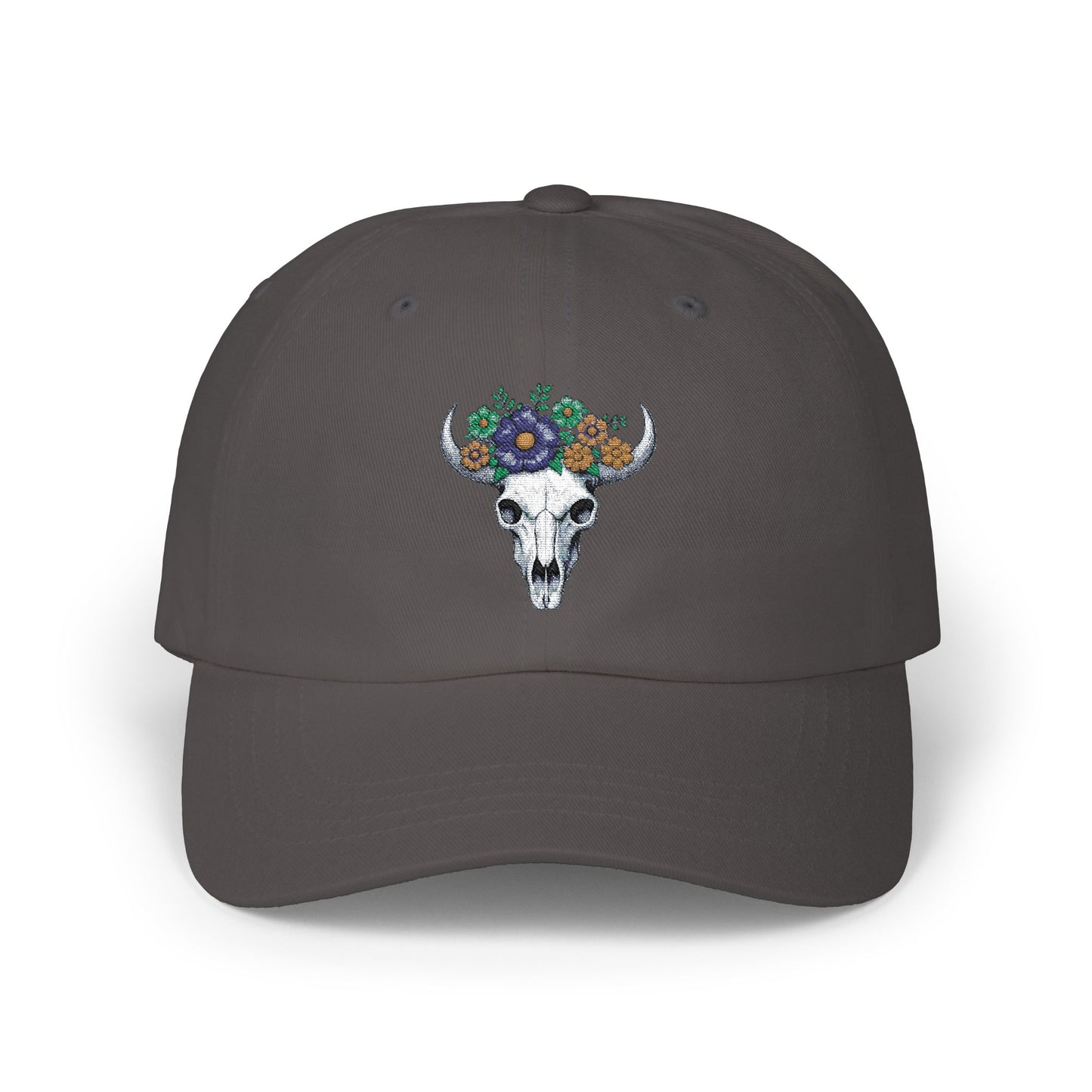 Floral Bull Skull Embroidered Dad Hat | Western Desert Boho Baseball Cap Printify