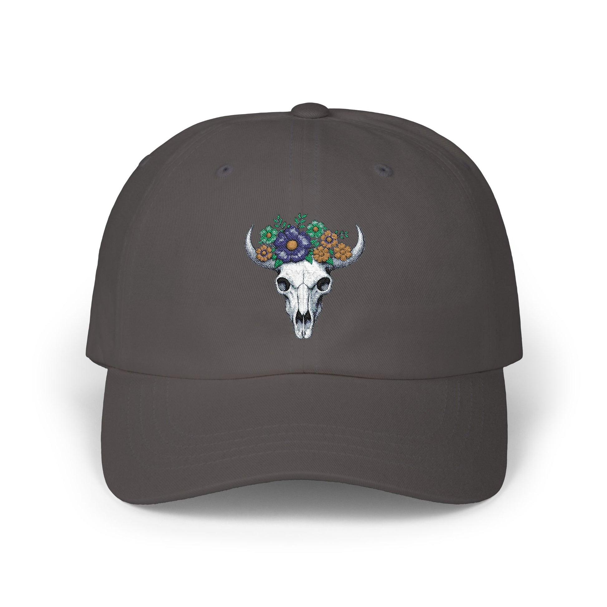 Floral Bull Skull Embroidered Dad Hat | Western Desert Boho Baseball Cap Printify