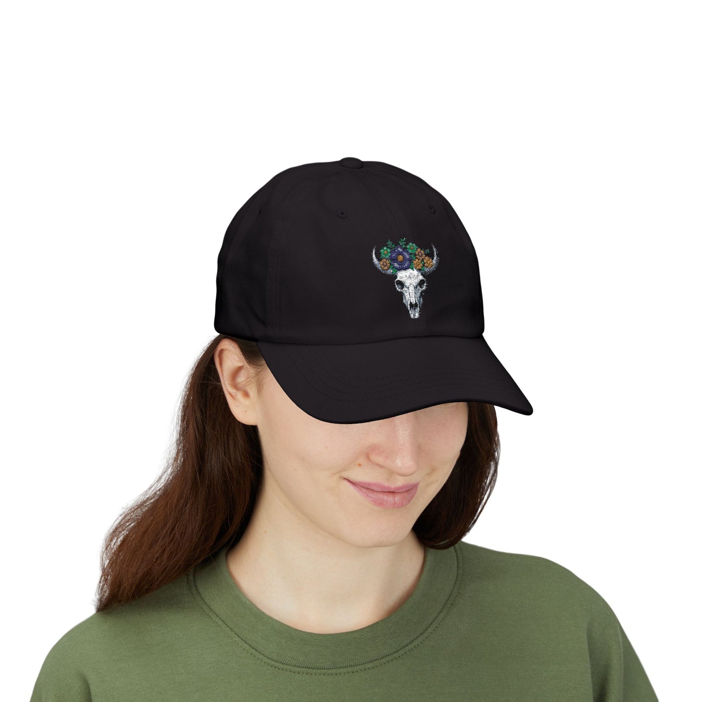 Floral Bull Skull Embroidered Dad Hat | Western Desert Boho Baseball Cap Printify