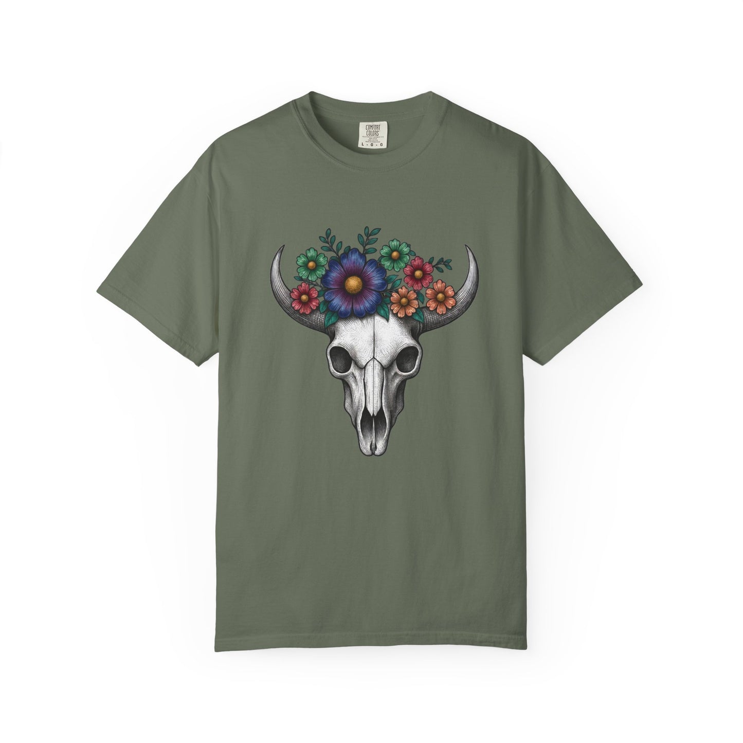 Floral Bull Skull Comfort Colors Tee | Western Boho Graphic Shir Printify