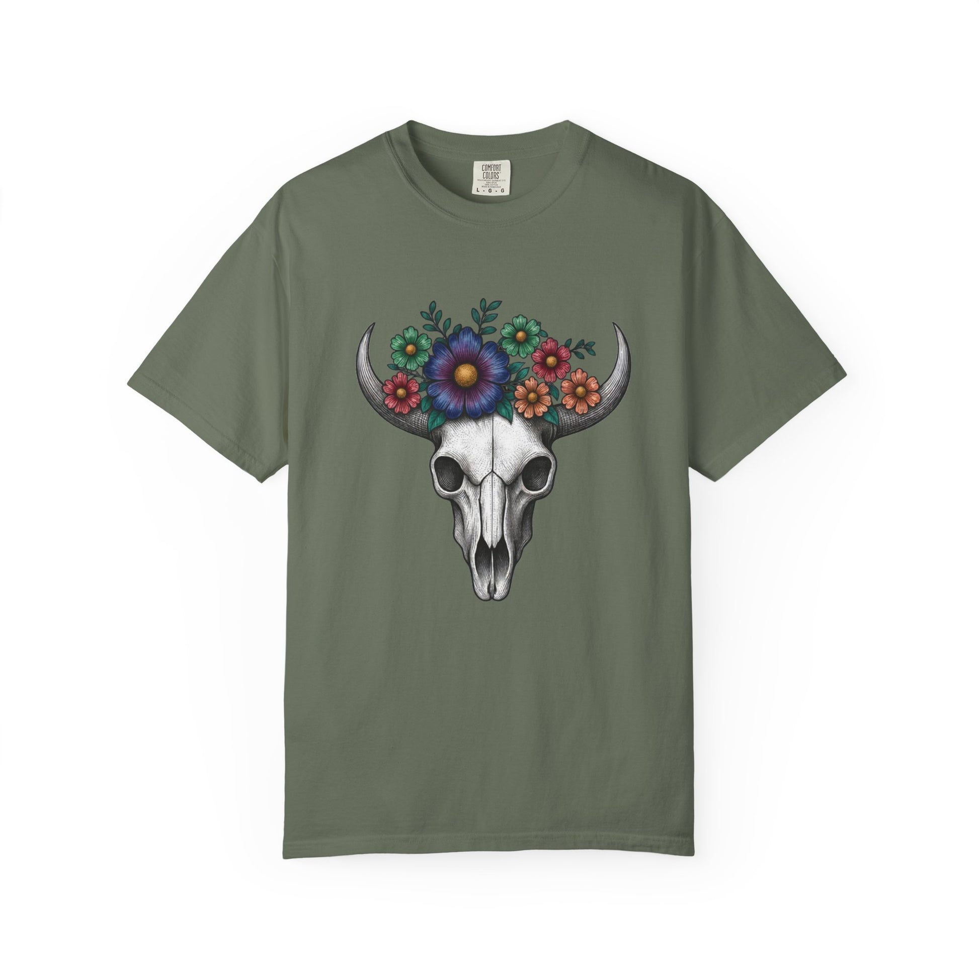 Floral Bull Skull Comfort Colors Tee | Western Boho Graphic Shir Printify