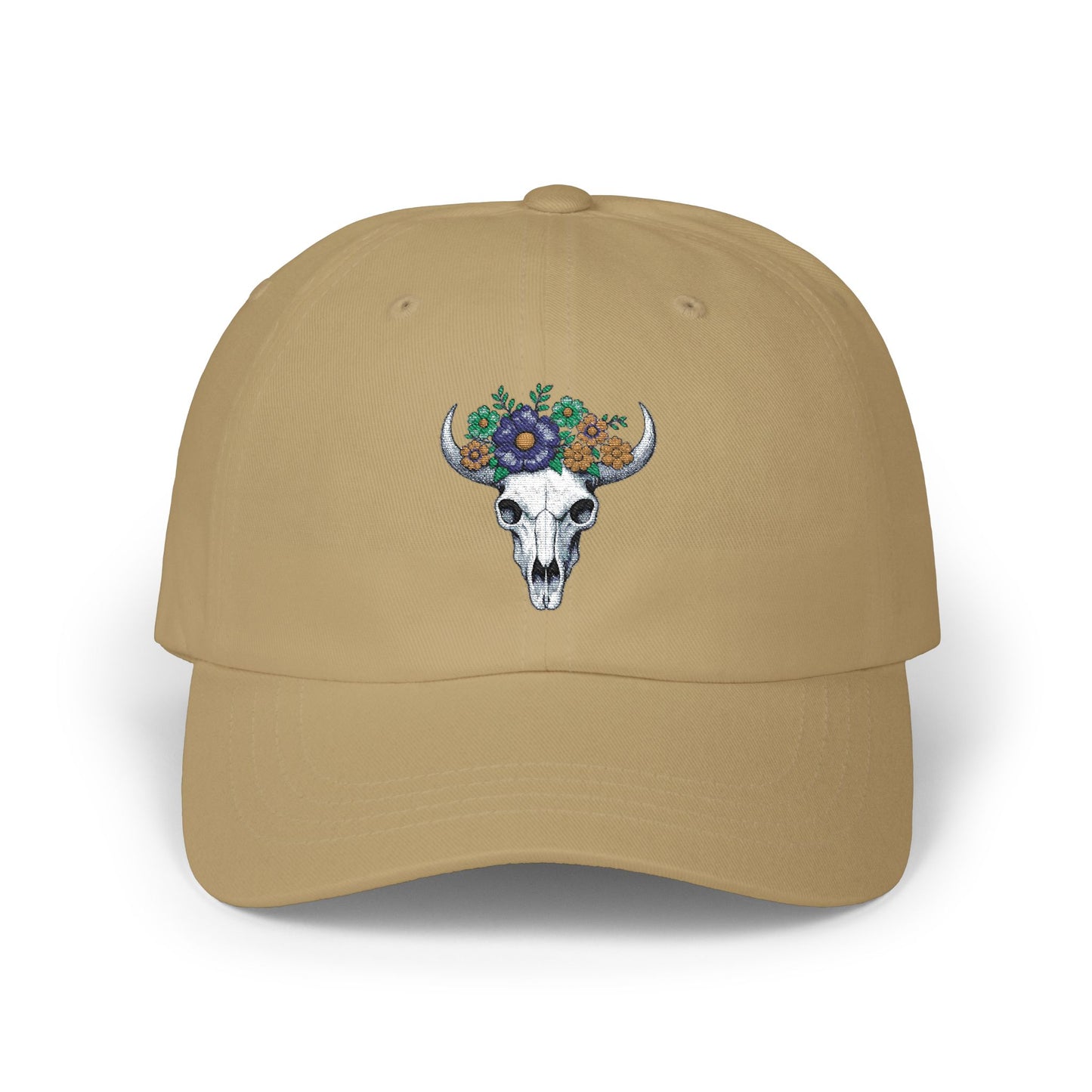 Floral Bull Skull Embroidered Dad Hat | Western Desert Boho Baseball Cap Printify