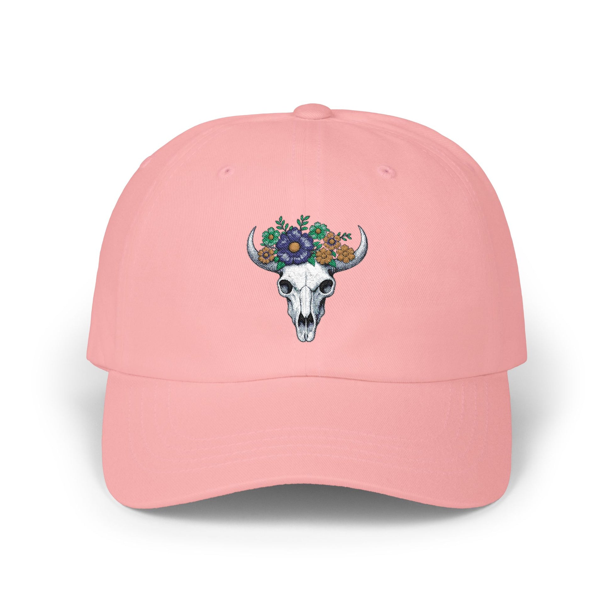 Floral Bull Skull Embroidered Dad Hat | Western Desert Boho Baseball Cap Printify