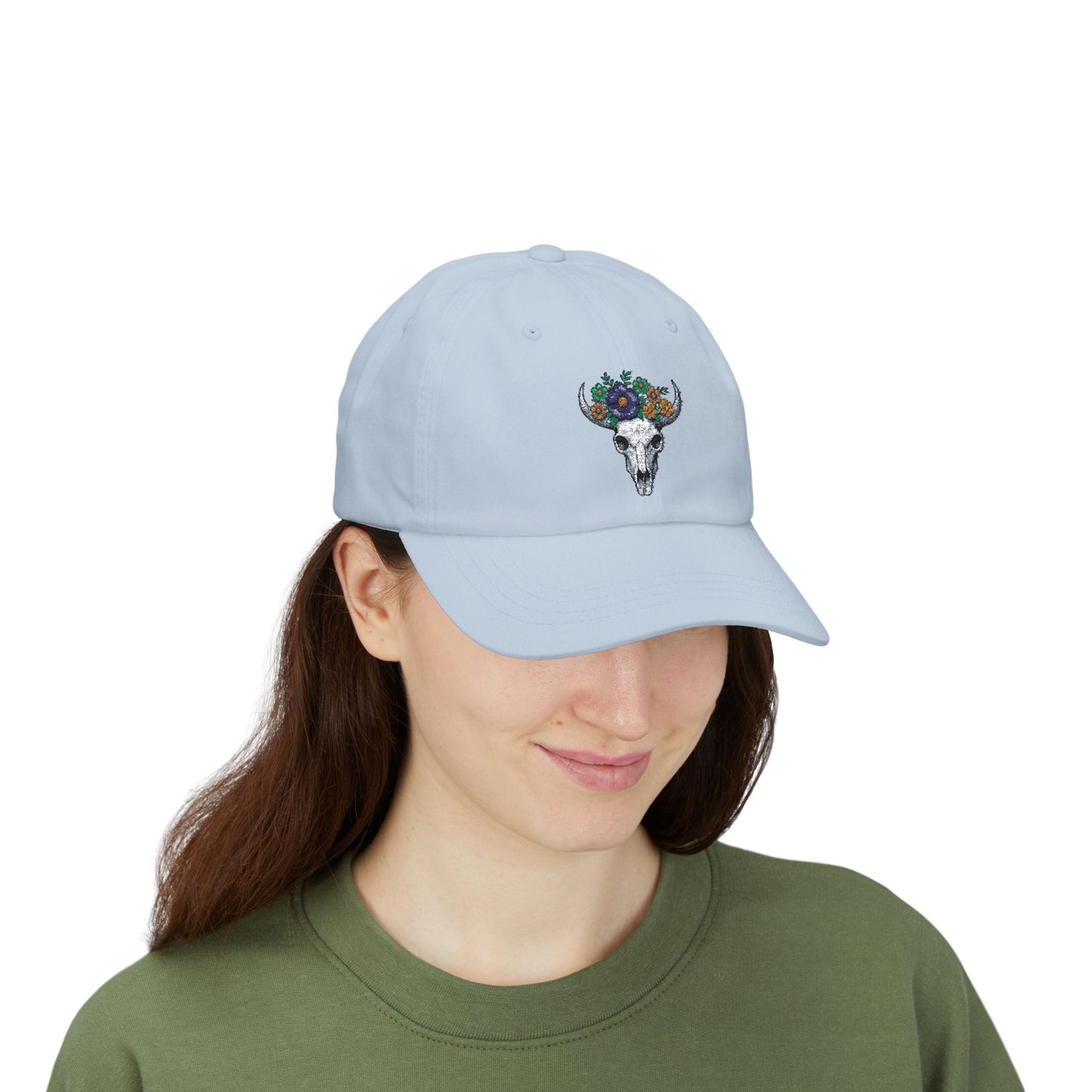 Floral Bull Skull Embroidered Dad Hat | Western Desert Boho Baseball Cap Printify