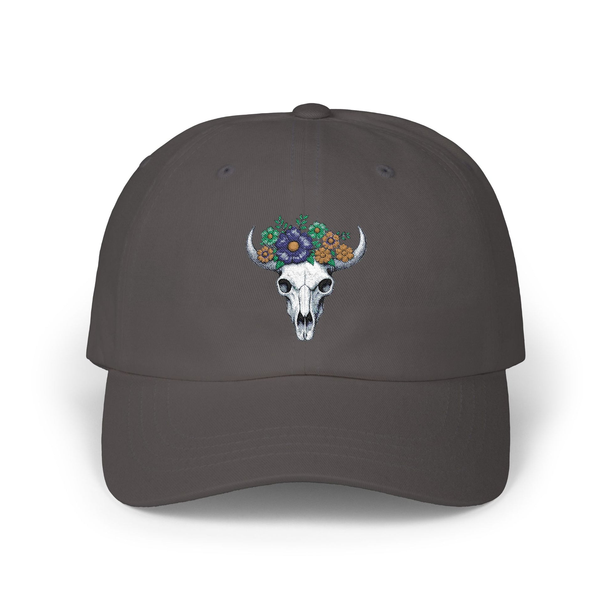 Floral Bull Skull Dad Cap — Western Floral Baseball Hat Printify
