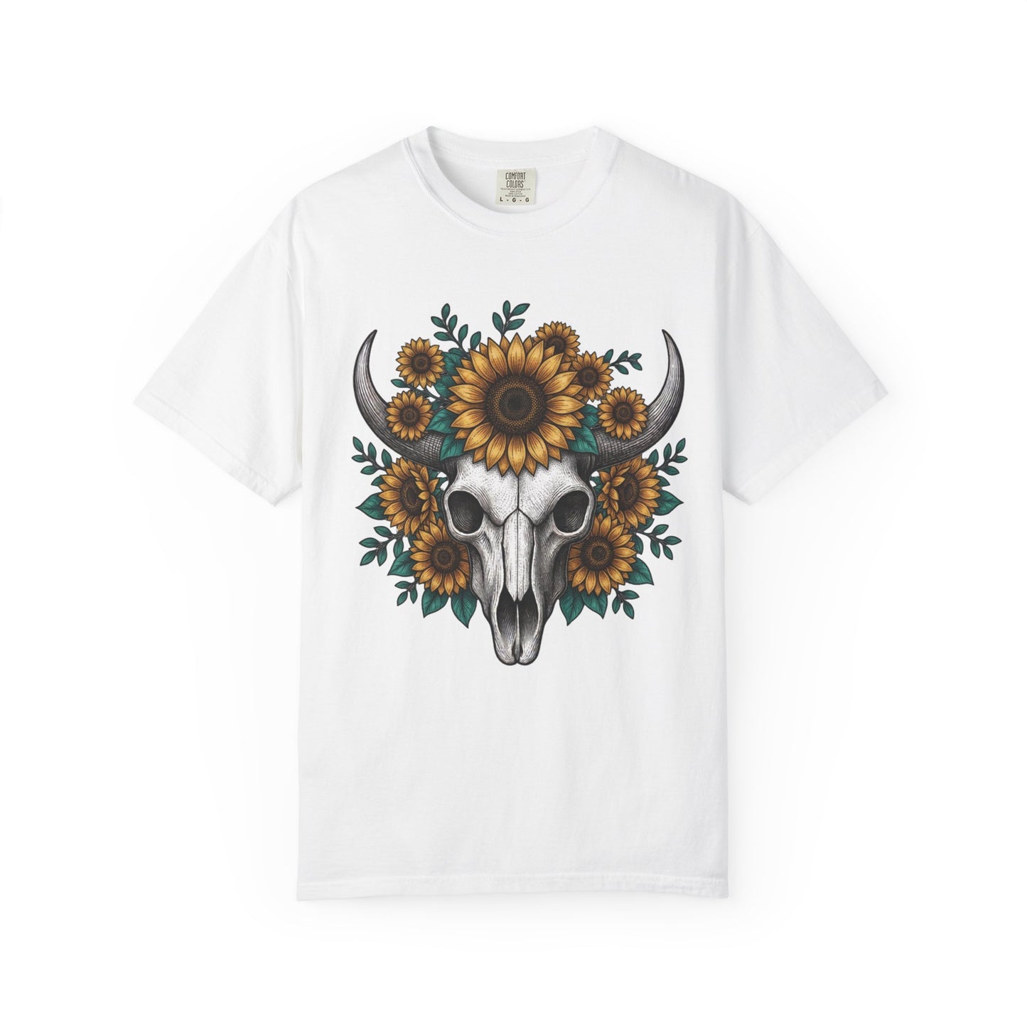 Sunflower Bull Skull Comfort Colors Tee | Western Boho Graphic Shirt Printify