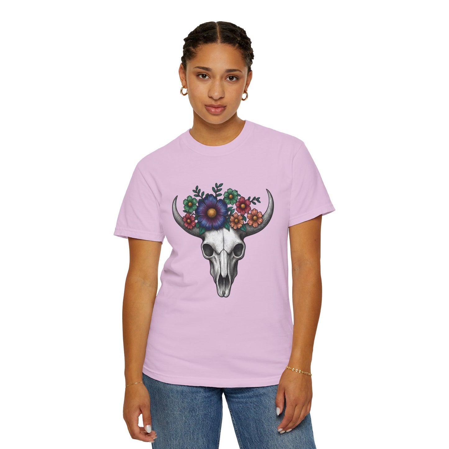 Floral Bull Skull Comfort Colors Tee | Western Boho Graphic Shir Printify