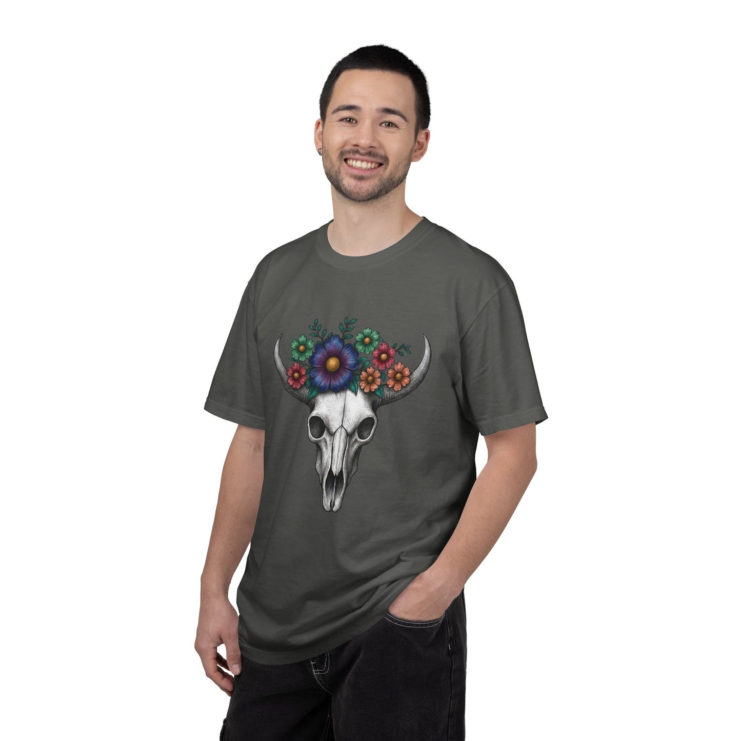 Floral Bull Skull Comfort Colors Tee | Western Boho Graphic Shir Printify