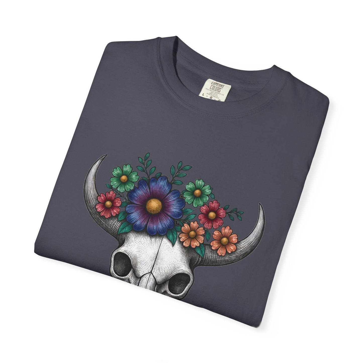 Floral Bull Skull Comfort Colors Tee | Western Boho Graphic Shir Printify