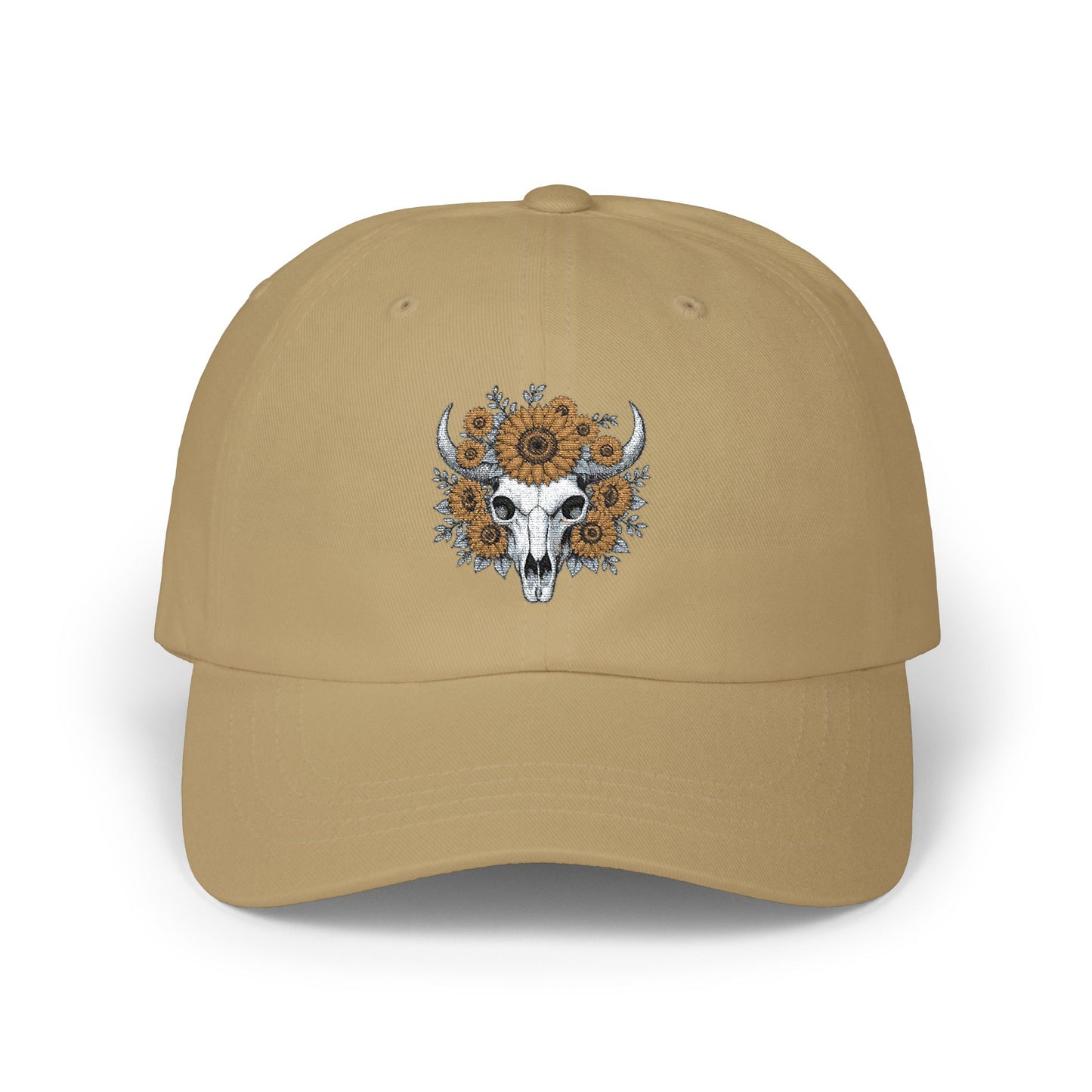 Sunflower Bull Skull Embroidered Dad Hat | Western Boho Floral Ca Printify