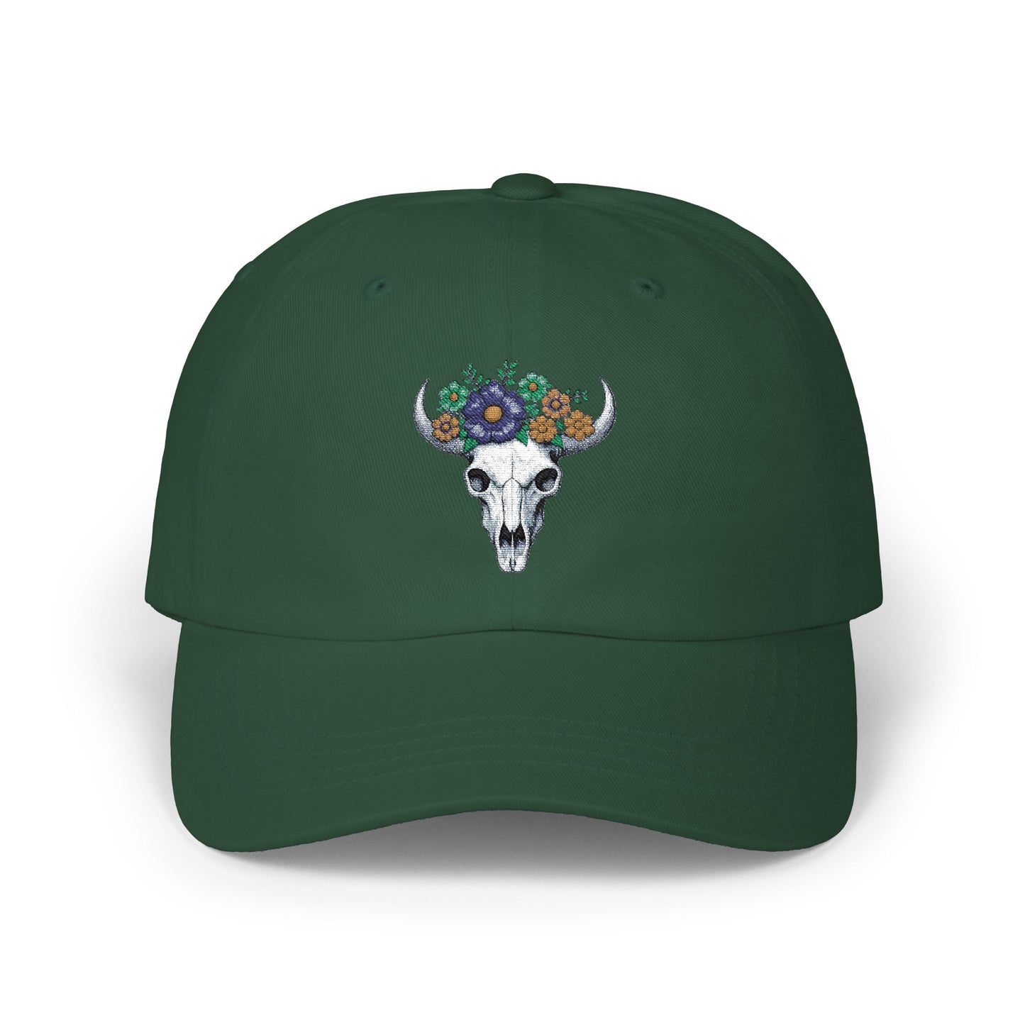 Floral Bull Skull Embroidered Dad Hat | Western Desert Boho Baseball Cap Printify