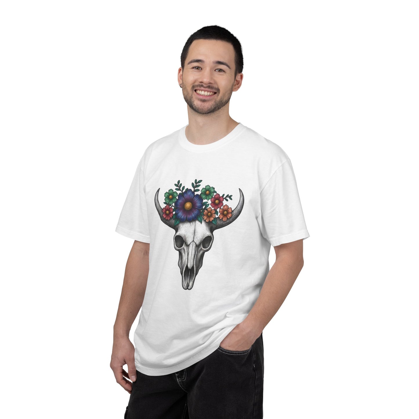 Floral Bull Skull Comfort Colors Tee | Western Boho Graphic Shir Printify